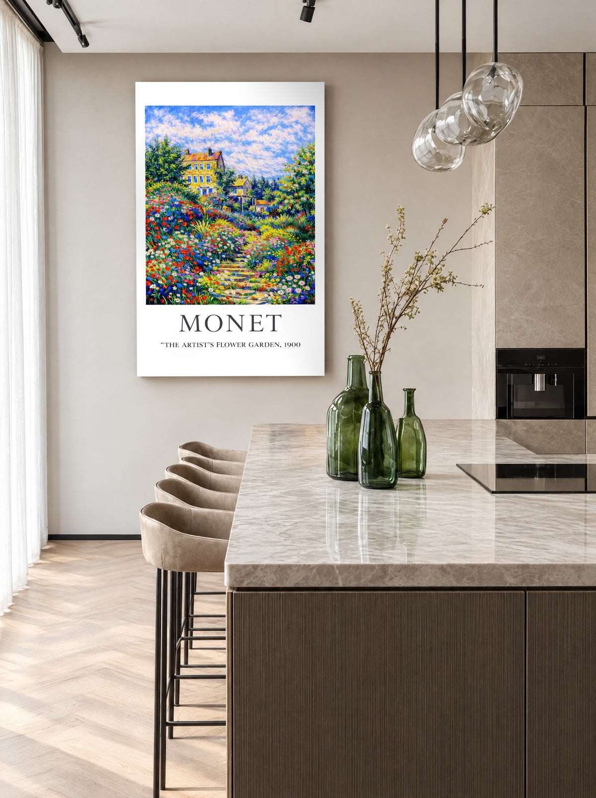Bloemenpad naar Zonnige Droomvilla als canvas zonder lijst aan de muur