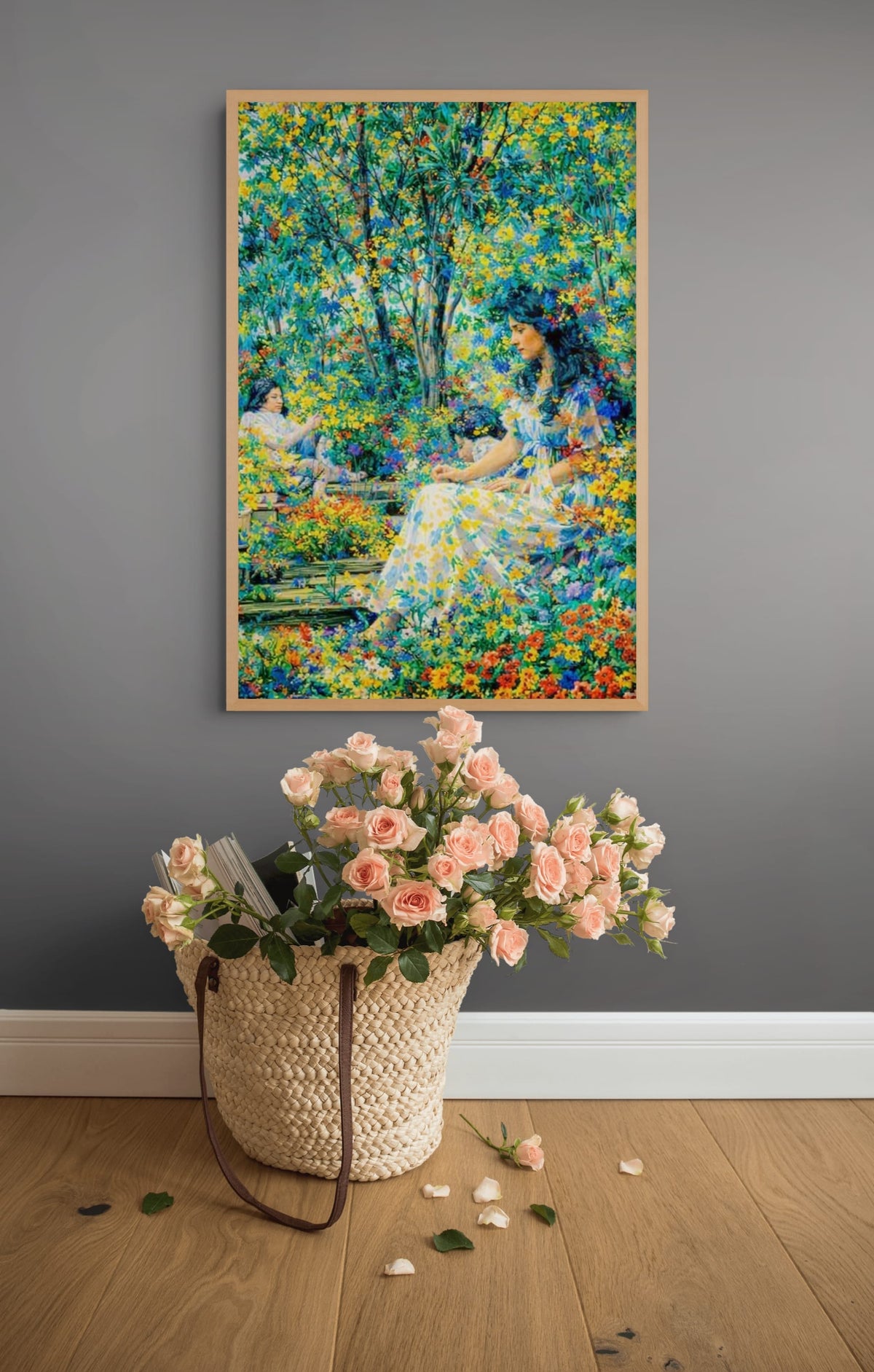Bloementuin in Zomerlicht Schilderij
