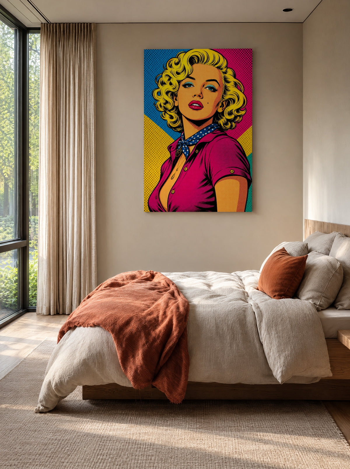 Blond Portret in Kleurenstorm als canvas zonder lijst aan de muur