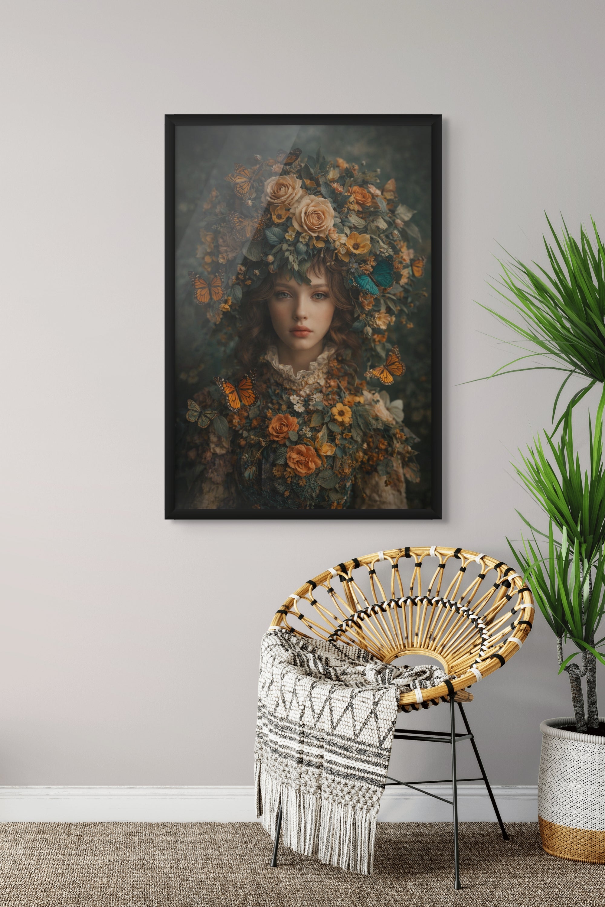 Vlinder Bloemen Wanddecoratie – Romantische Canvas Slaapkamer Print