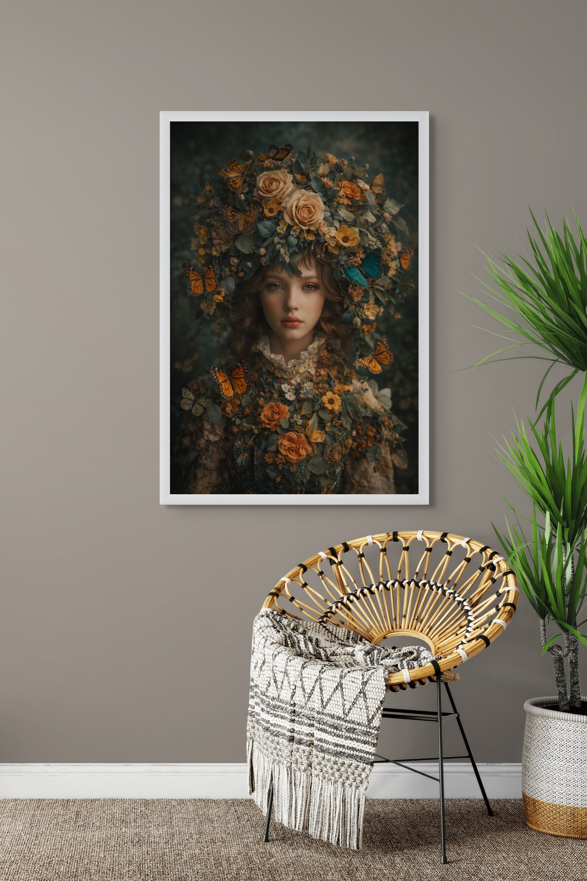 Vlinder Bloemen Wanddecoratie – Romantische Canvas Slaapkamer Print