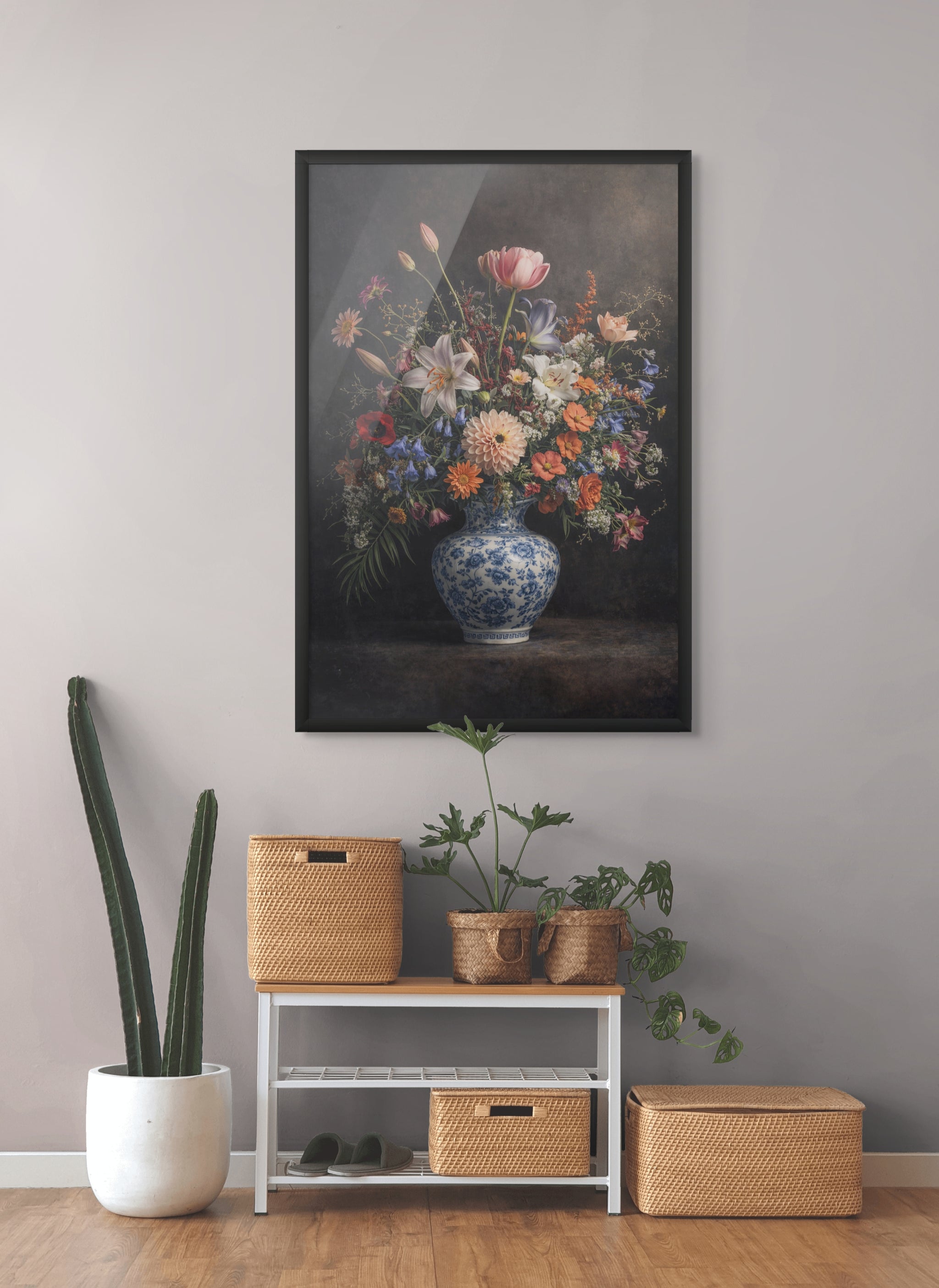 Fluwelen Bloemen Wanddecoratie – Romantische Canvas Slaapkamer Print