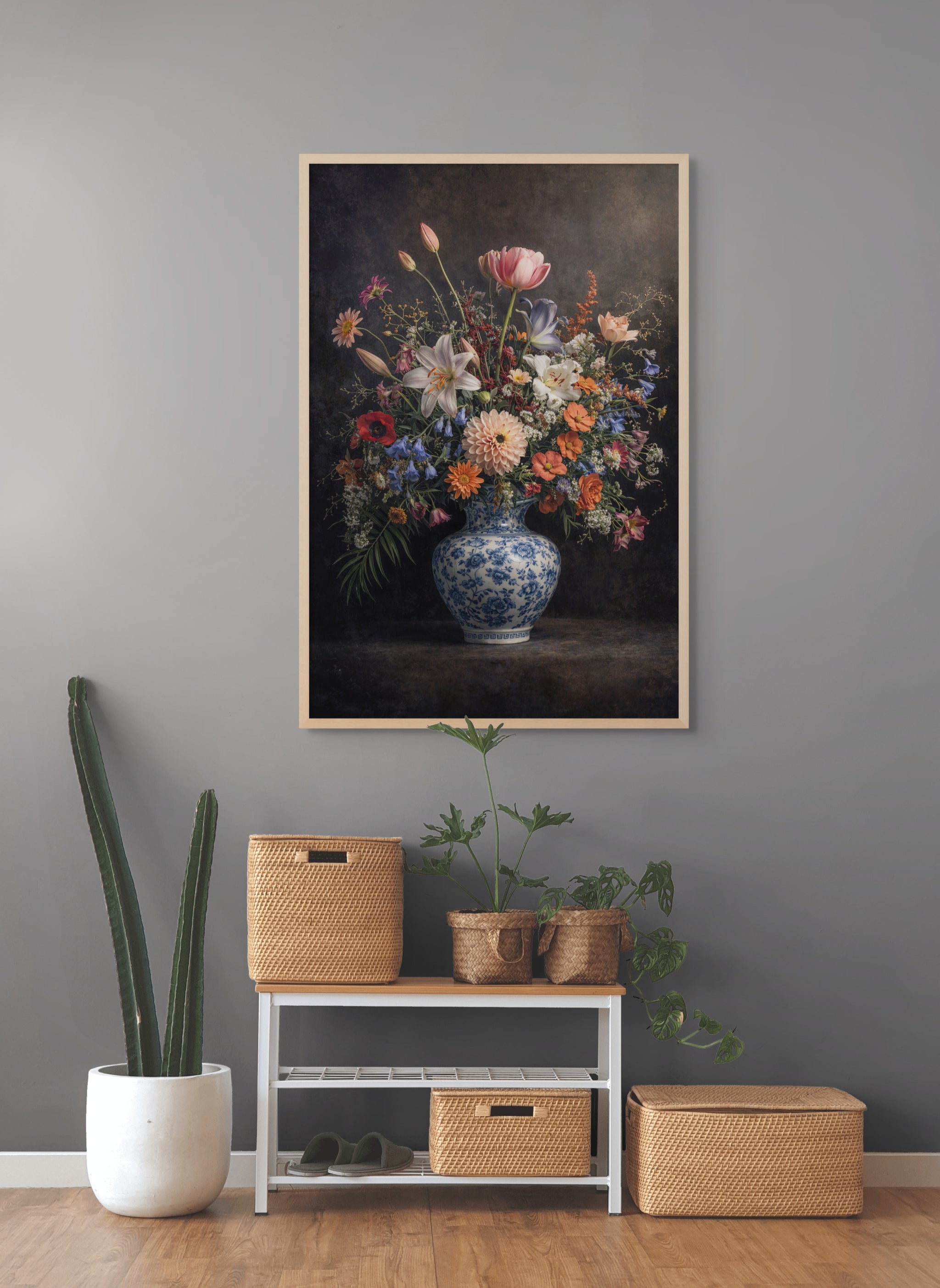 Fluwelen Bloemen Wanddecoratie – Romantische Canvas Slaapkamer Print