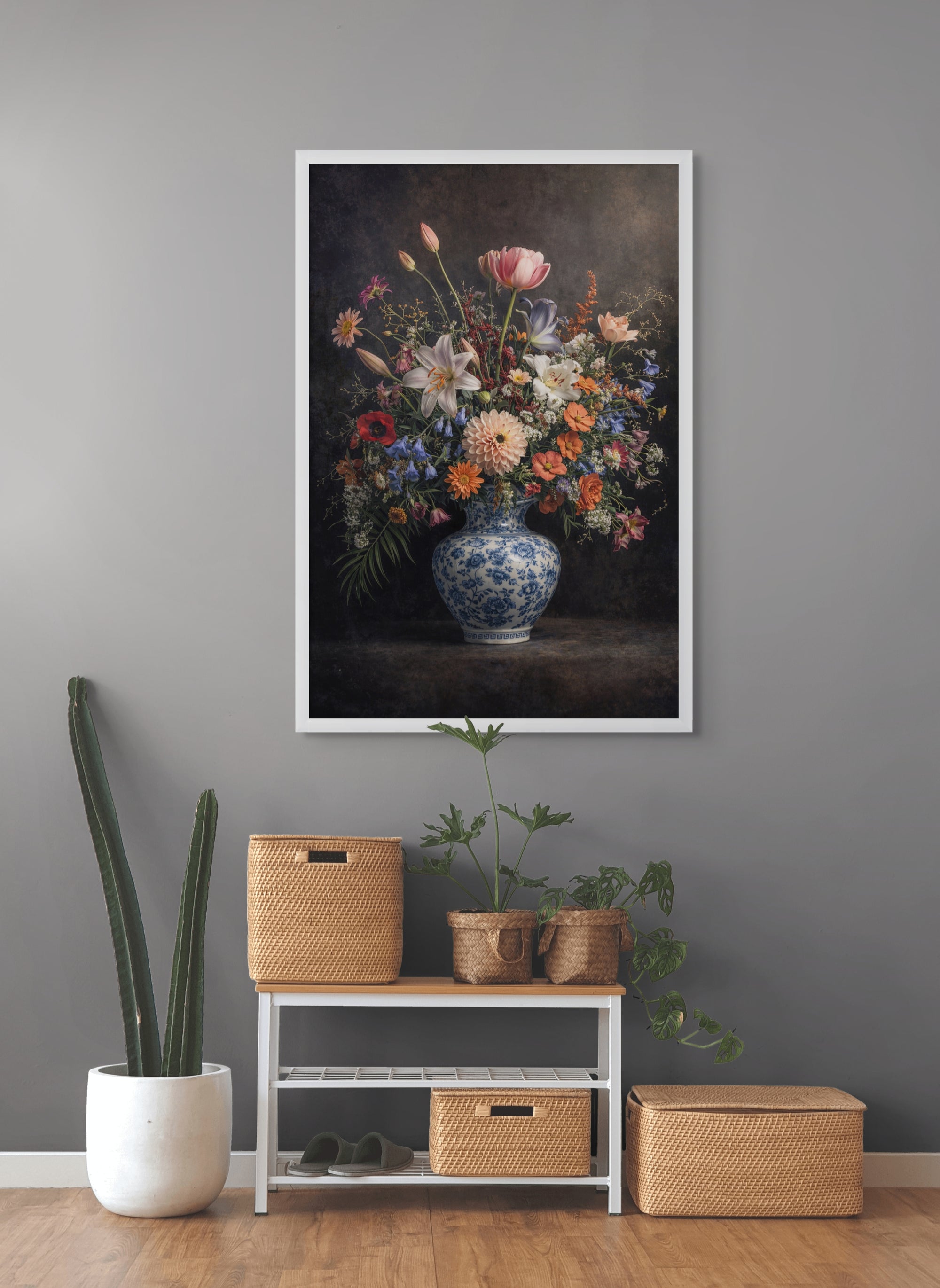 Fluwelen Bloemen Wanddecoratie – Romantische Canvas Slaapkamer Print