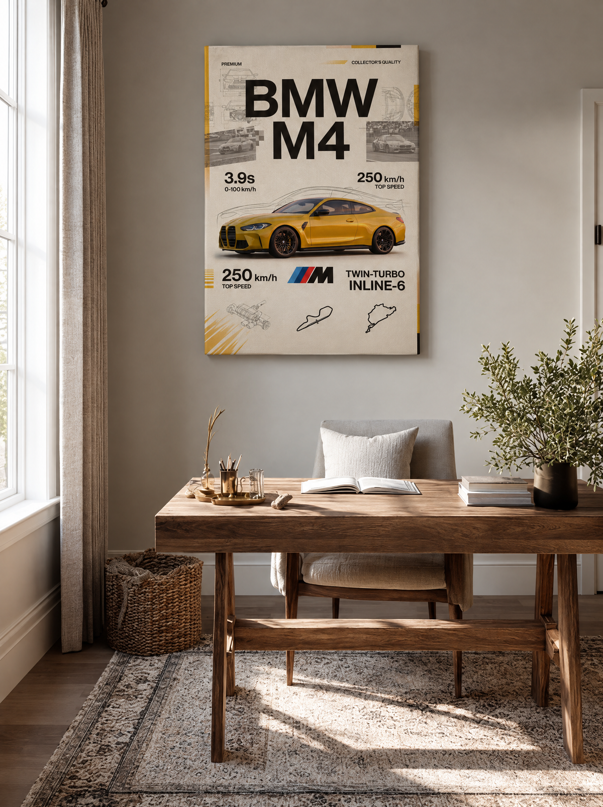 BMW M4 als canvas zonder lijst aan de muur