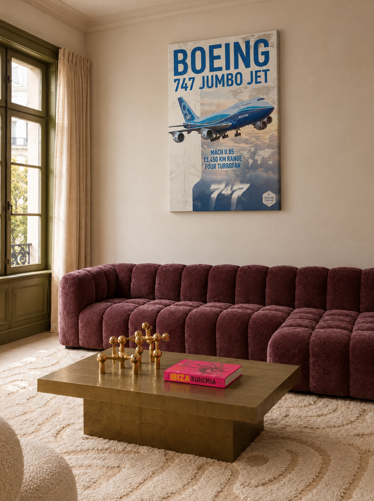 Boeing 747 als canvas zonder lijst aan de muur