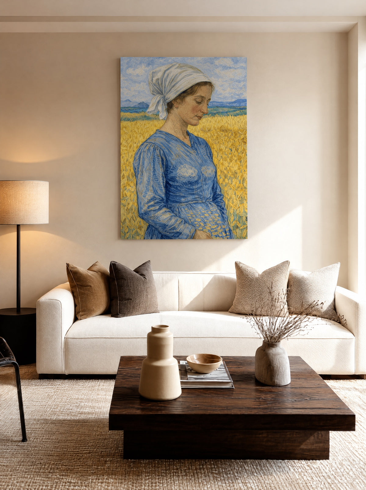 Boerenmeisje in het Korenveld als canvas zonder lijst aan de muur