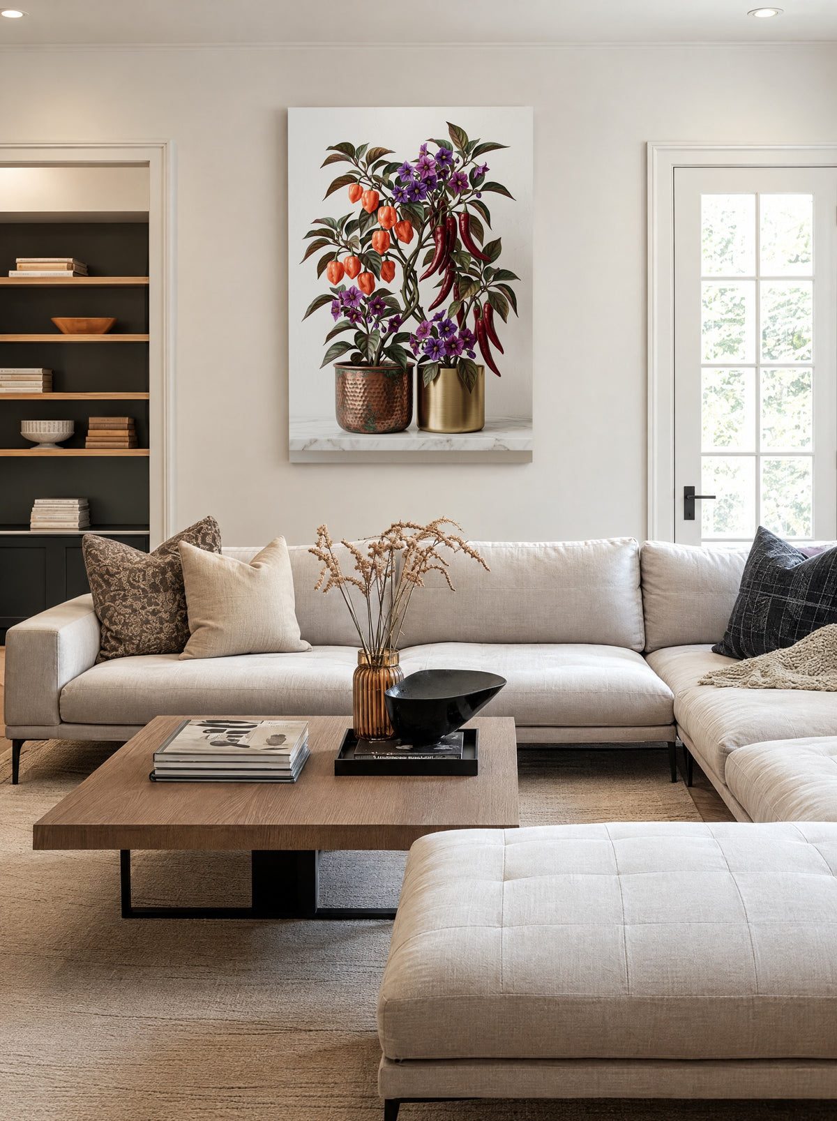 Botanical Chili Bloom Arrangement als canvas zonder lijst aan de muur