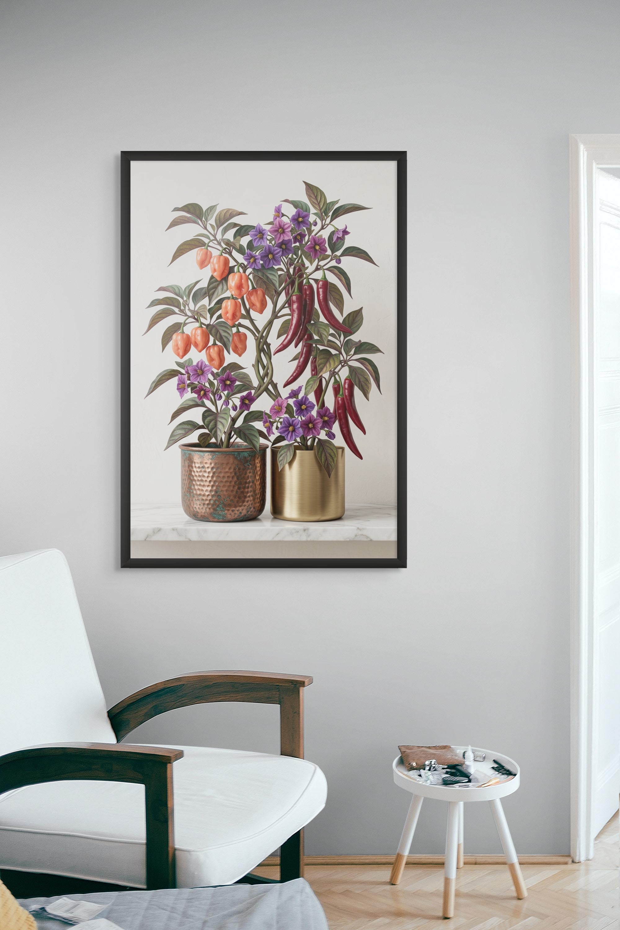 Botanische Chili Bloem Arrangement Wanddecoratie – Kleurrijke Keuken Canvas Print