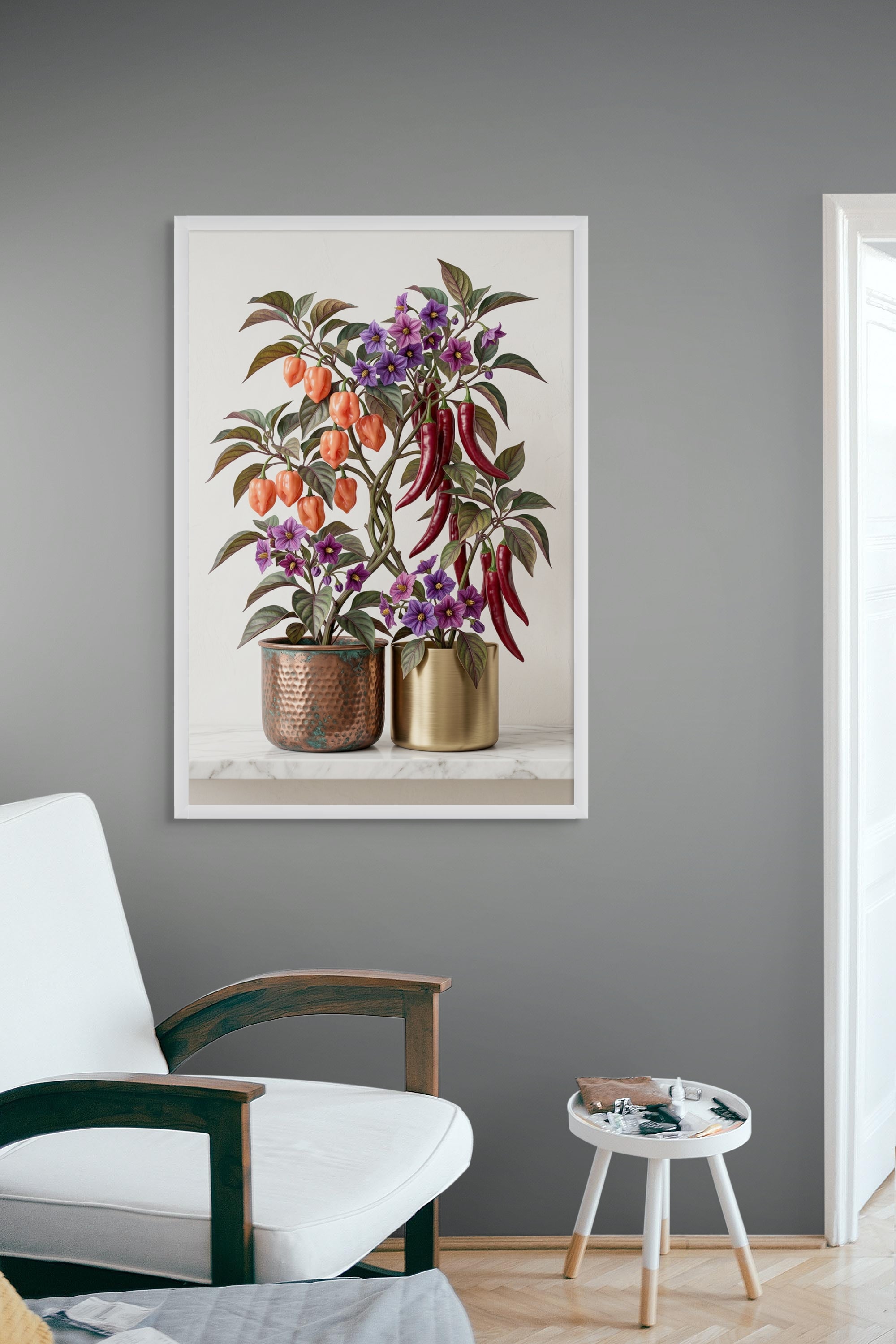 Botanische Chili Bloem Arrangement Wanddecoratie – Kleurrijke Keuken Canvas Print