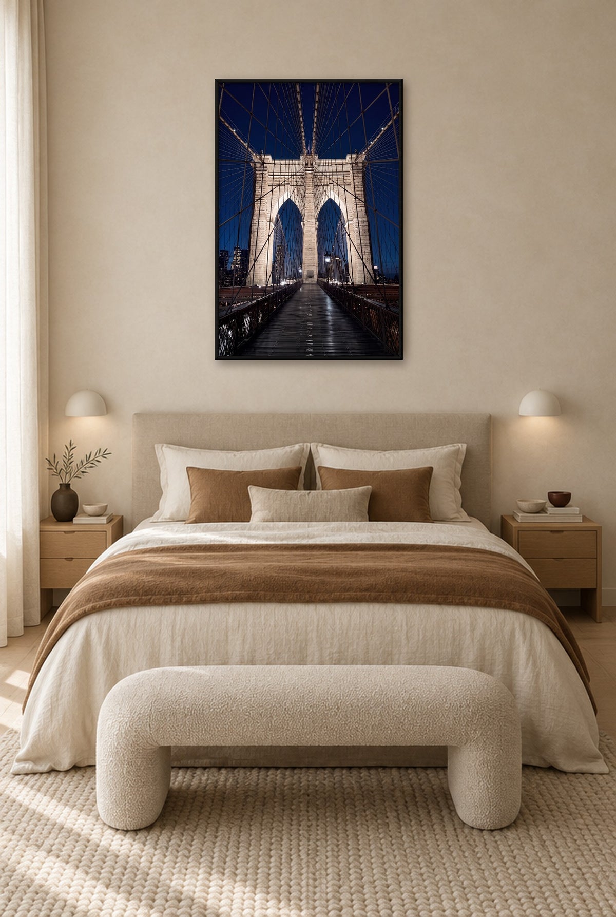 Brooklyn Bridge bij Daglicht Wandbild mit schwarzem Rahmen an der Wand im Schlafzimmer