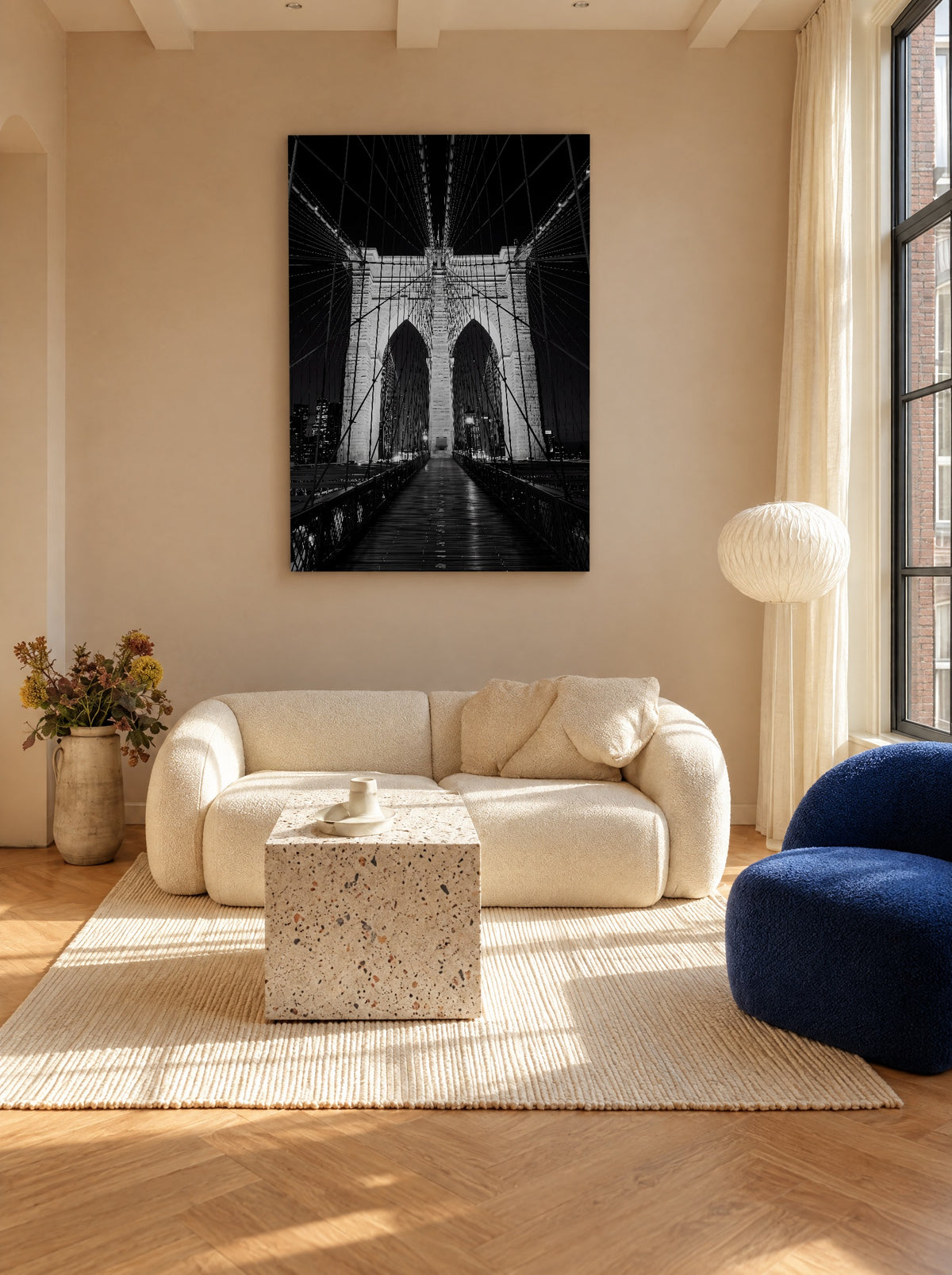 Brooklyn Bridge in Zwart-Wit als canvas zonder lijst aan de muur