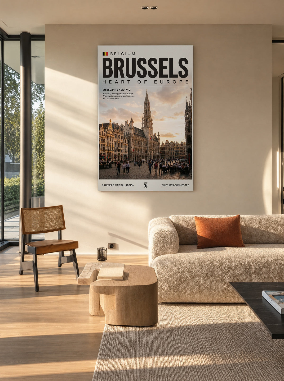 Brussel Hart van Europa als canvas zonder lijst aan de muur