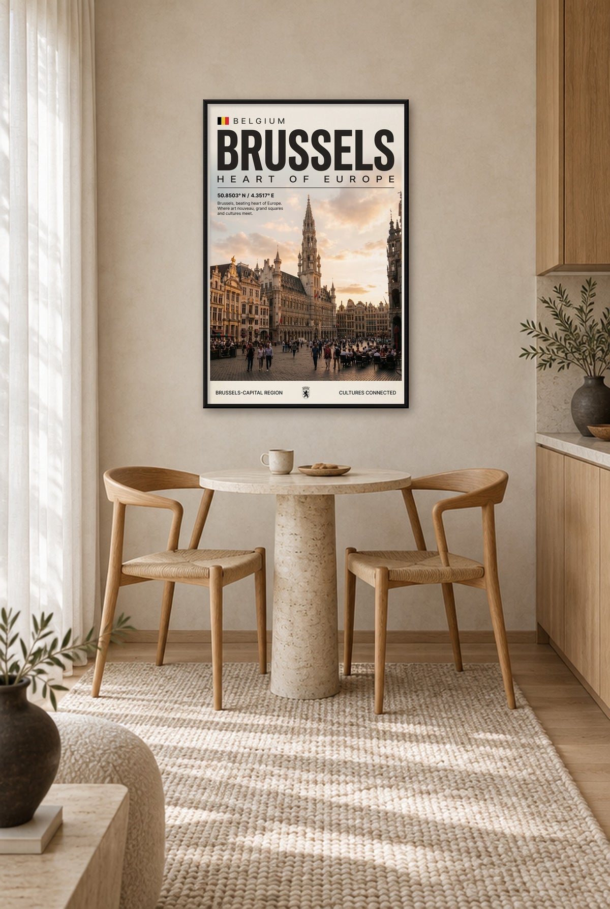 Brussel Hart van Europa Wandbild mit schwarzem Rahmen an der Wand in der Küche