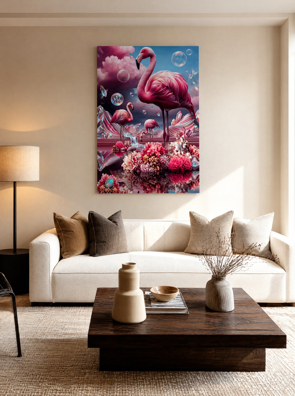 Bubblegum Flamingo Crystal Bay als canvas zonder lijst aan de muur