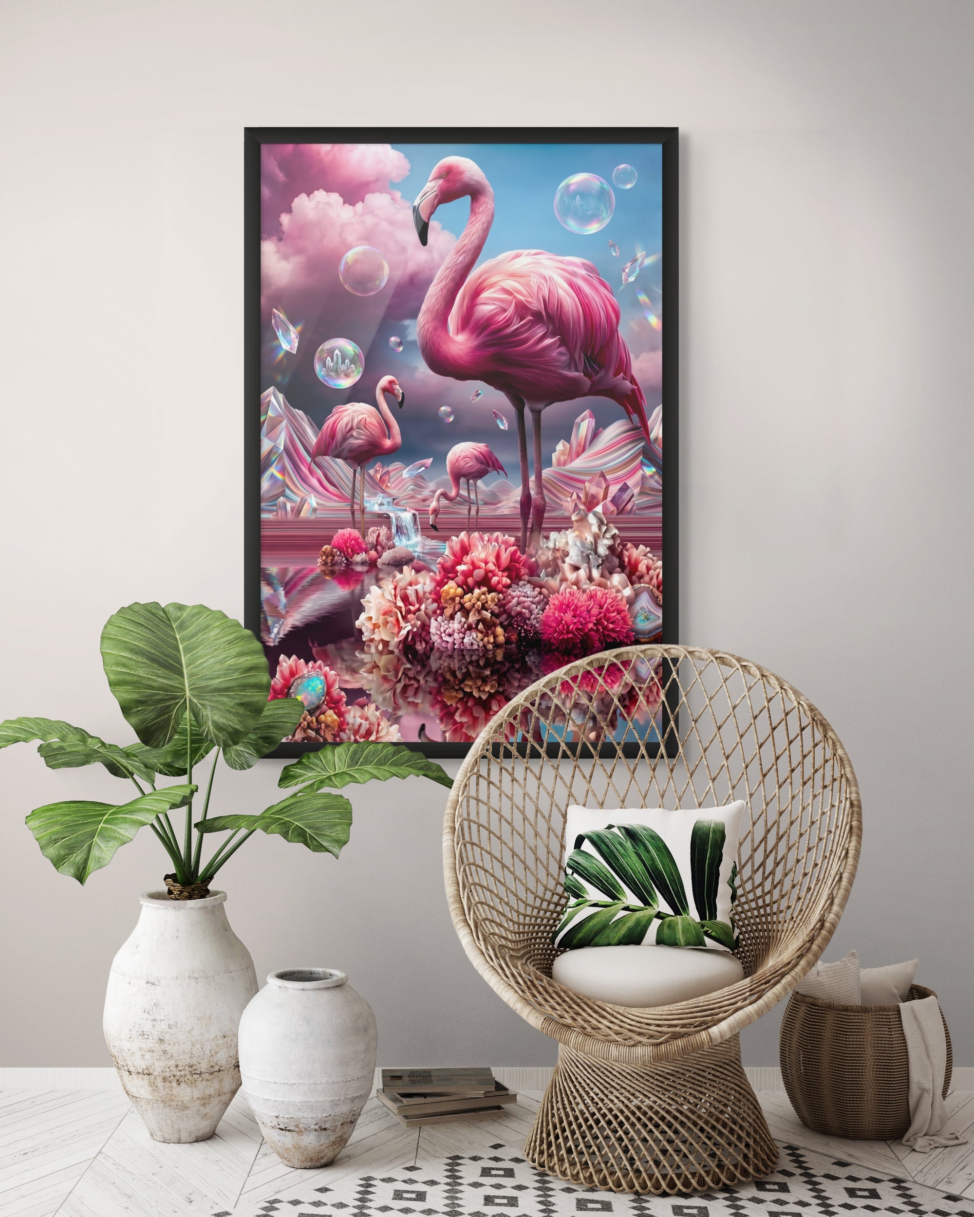 Flamingo Tropisch Wanddecoratie Roze – Kleurrijke Canvas Woonkamer Print