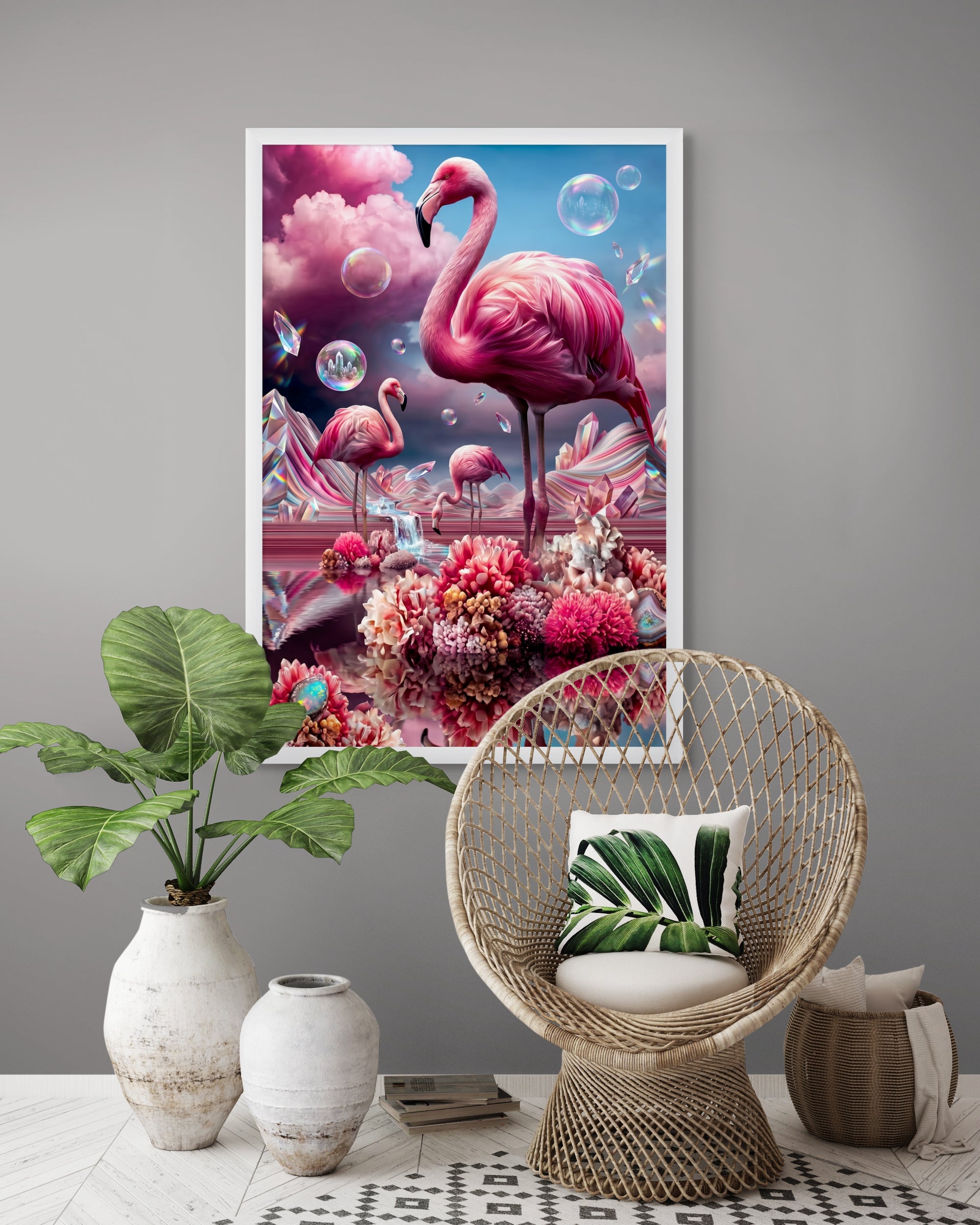 Flamingo Tropisch Wanddecoratie Roze – Kleurrijke Canvas Woonkamer Print