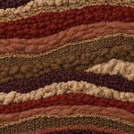 Weave with undulating bands of wool in aubergine, brick red, terracotta, olive brown and sand