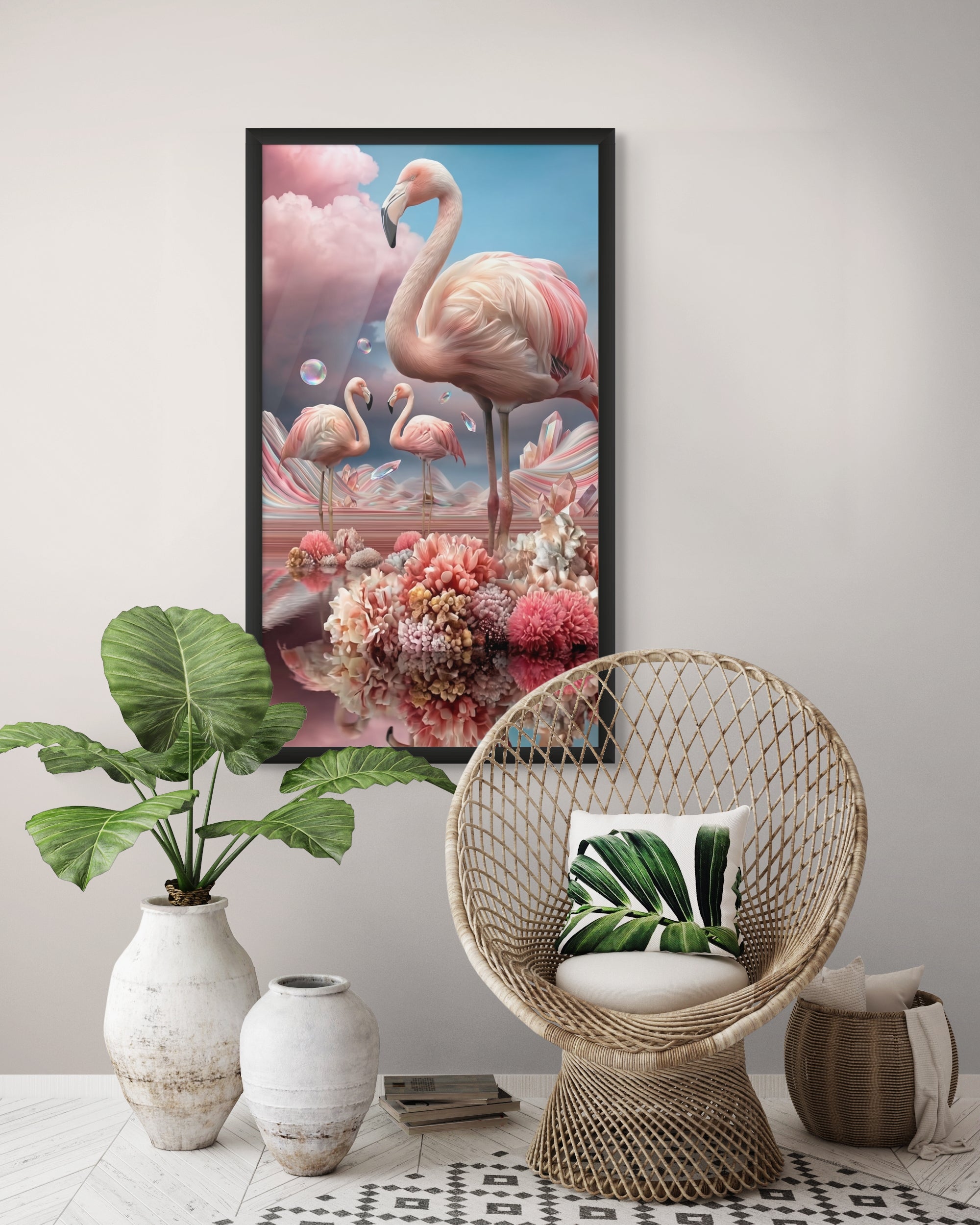 Flamingo Dromerig Tropisch Wanddecoratie – Sfeervolle Canvas Print