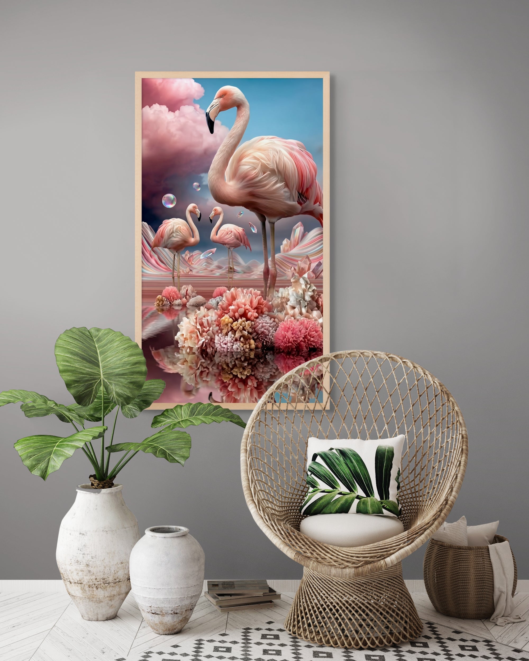 Flamingo Dromerig Tropisch Wanddecoratie – Sfeervolle Canvas Print