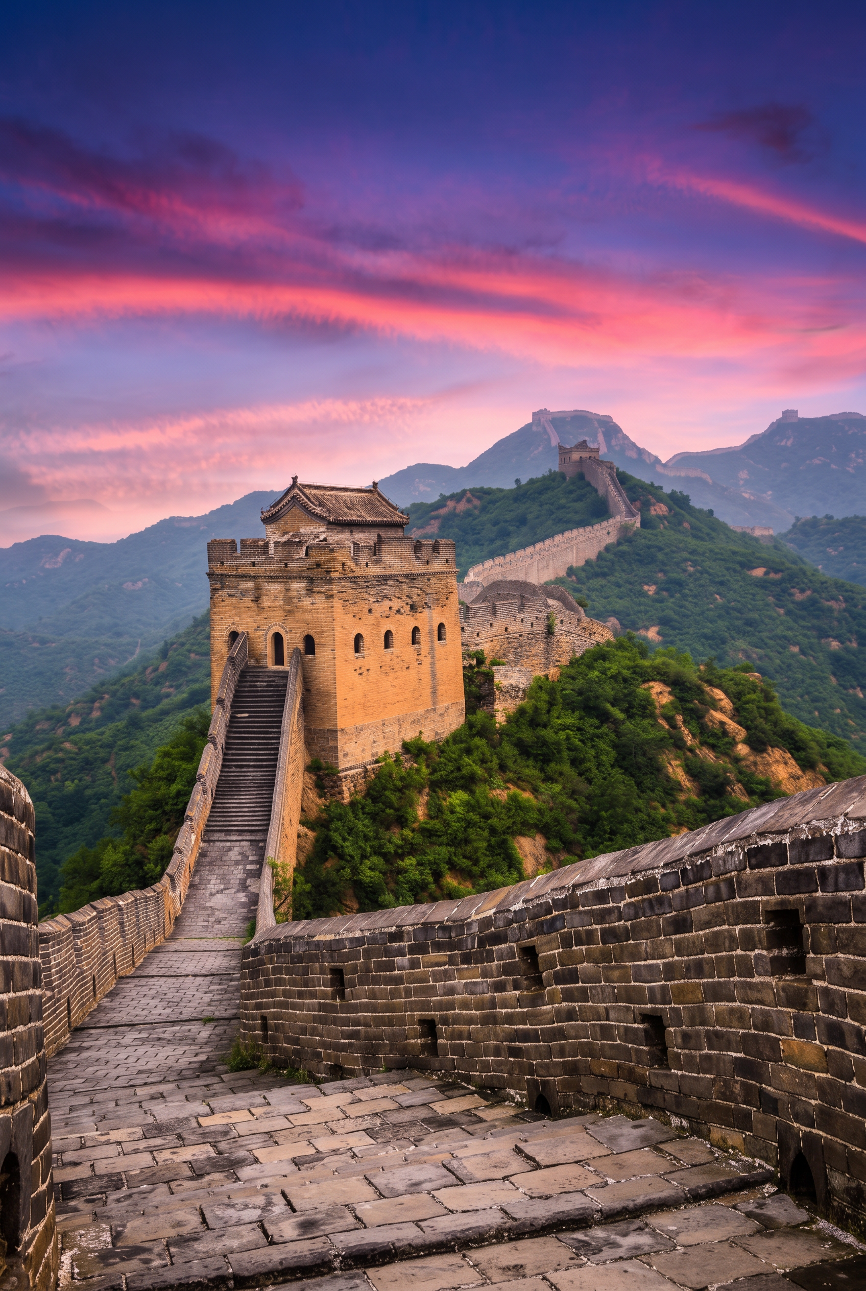 De Chinese Muur bij avondrood wanddecoratie