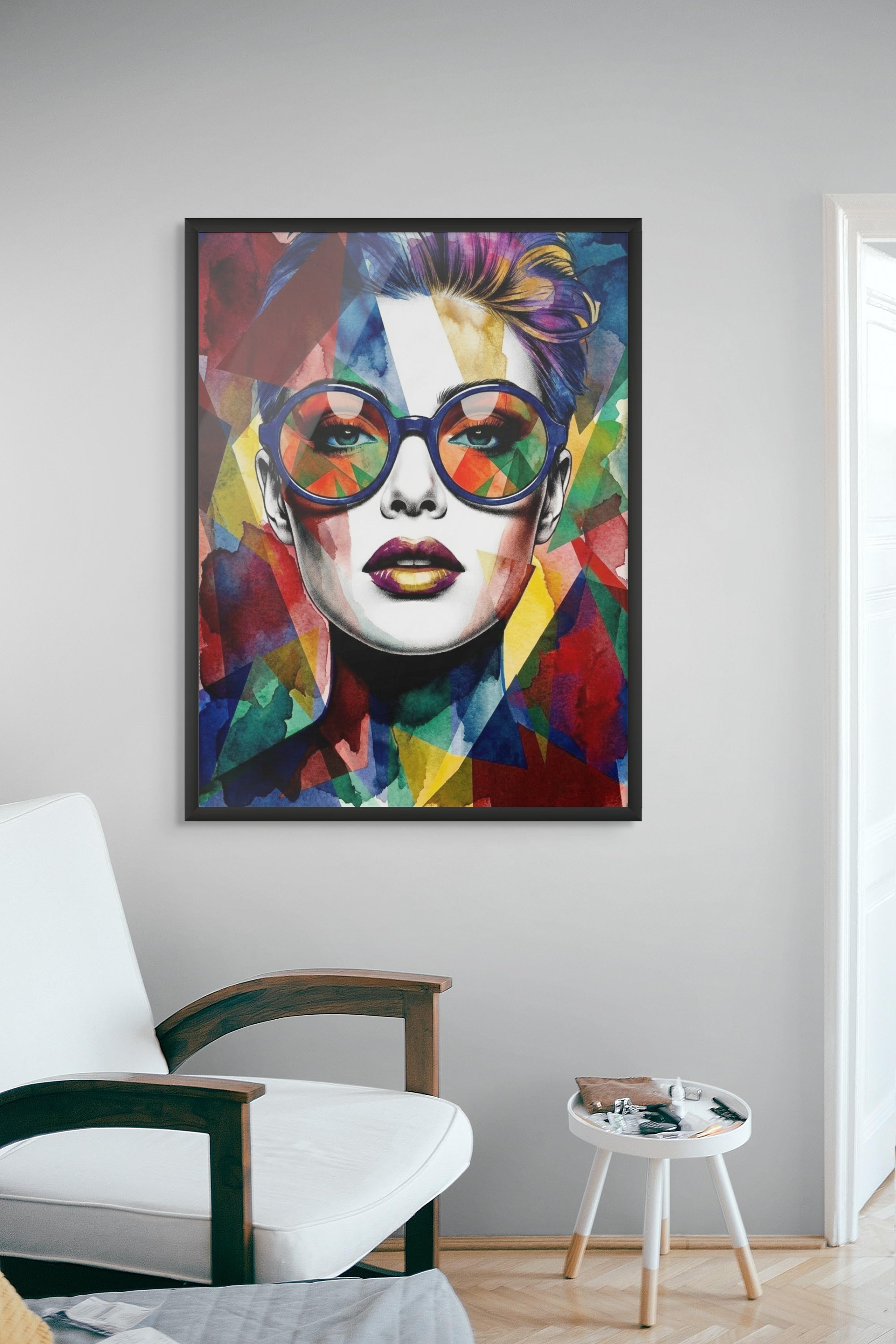 Chromatische Rebel Gloed Wanddecoratie – Kleurrijk Neon Portret Canvas Print