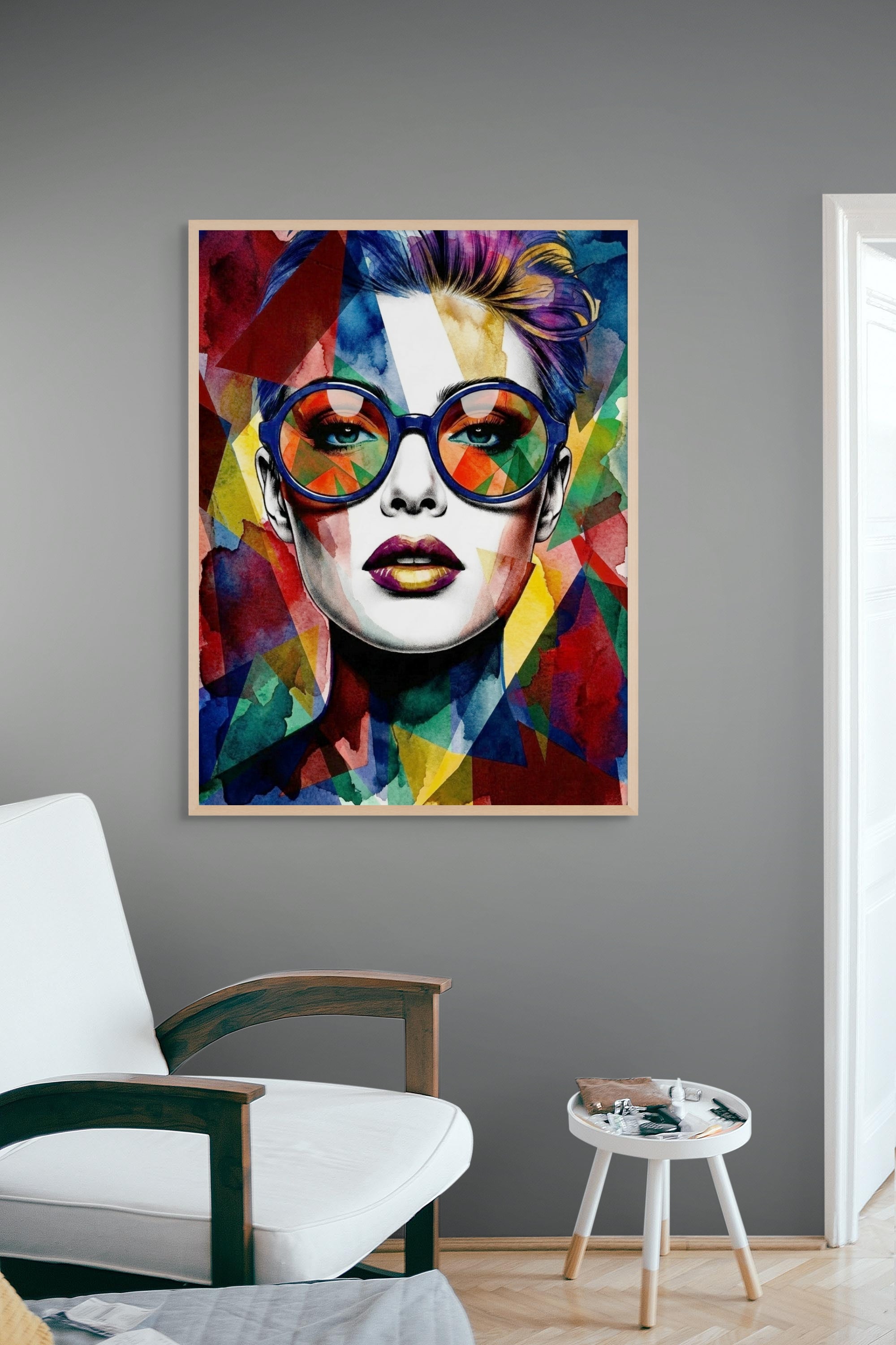 Chromatische Rebel Gloed Wanddecoratie – Kleurrijk Neon Portret Canvas Print