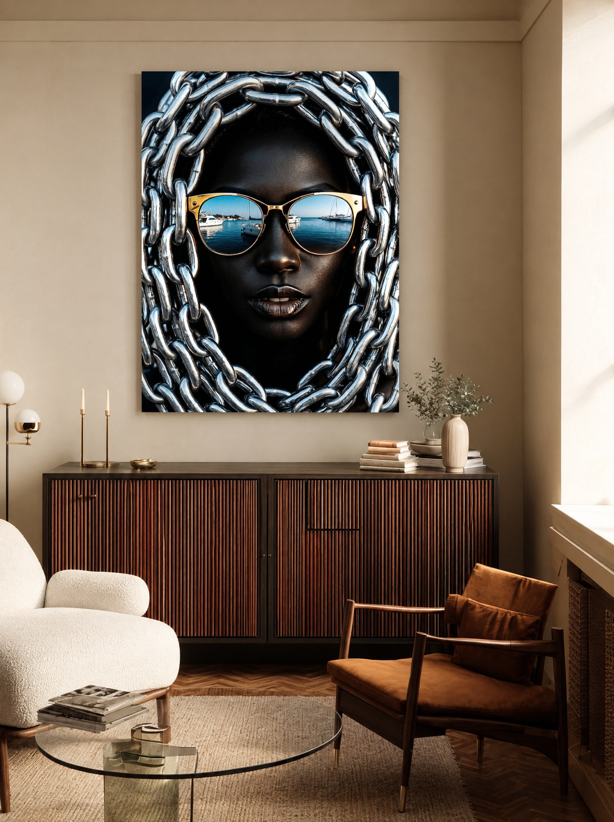 Chrome Harbor Queen als canvas zonder lijst aan de muur