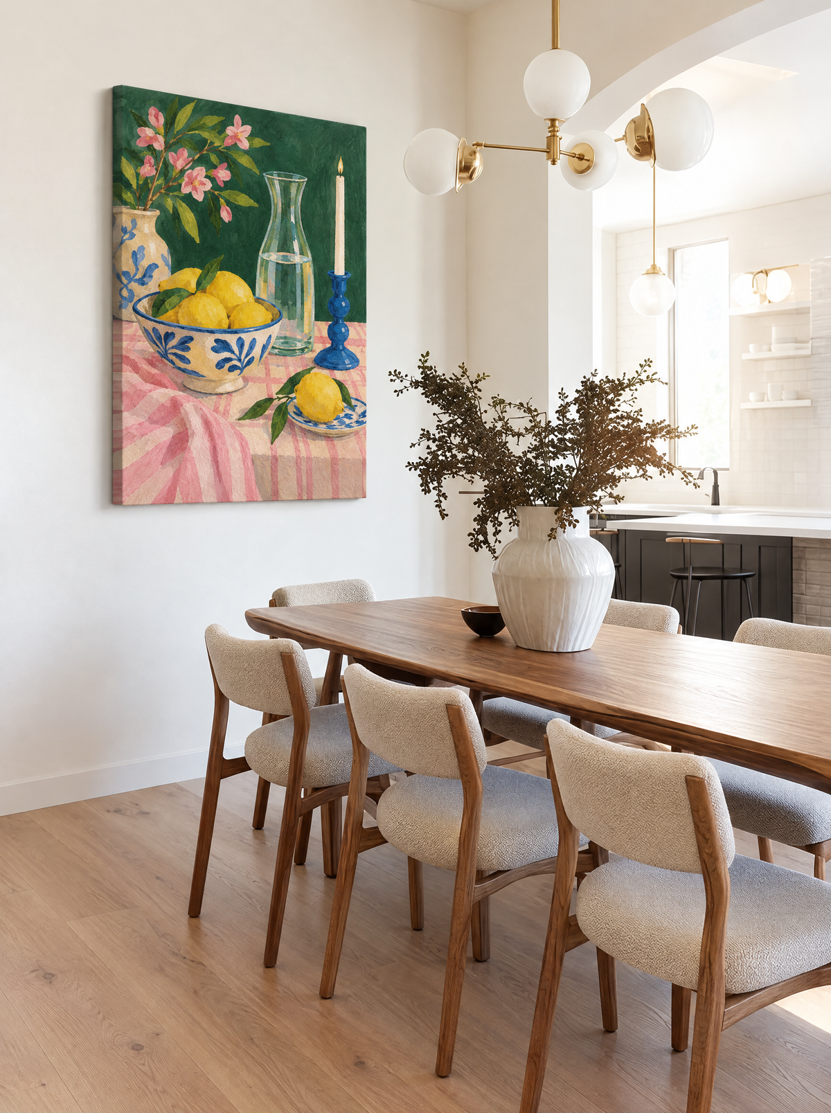 Citroenen, Karaf en Kaars als canvas zonder lijst aan de muur
