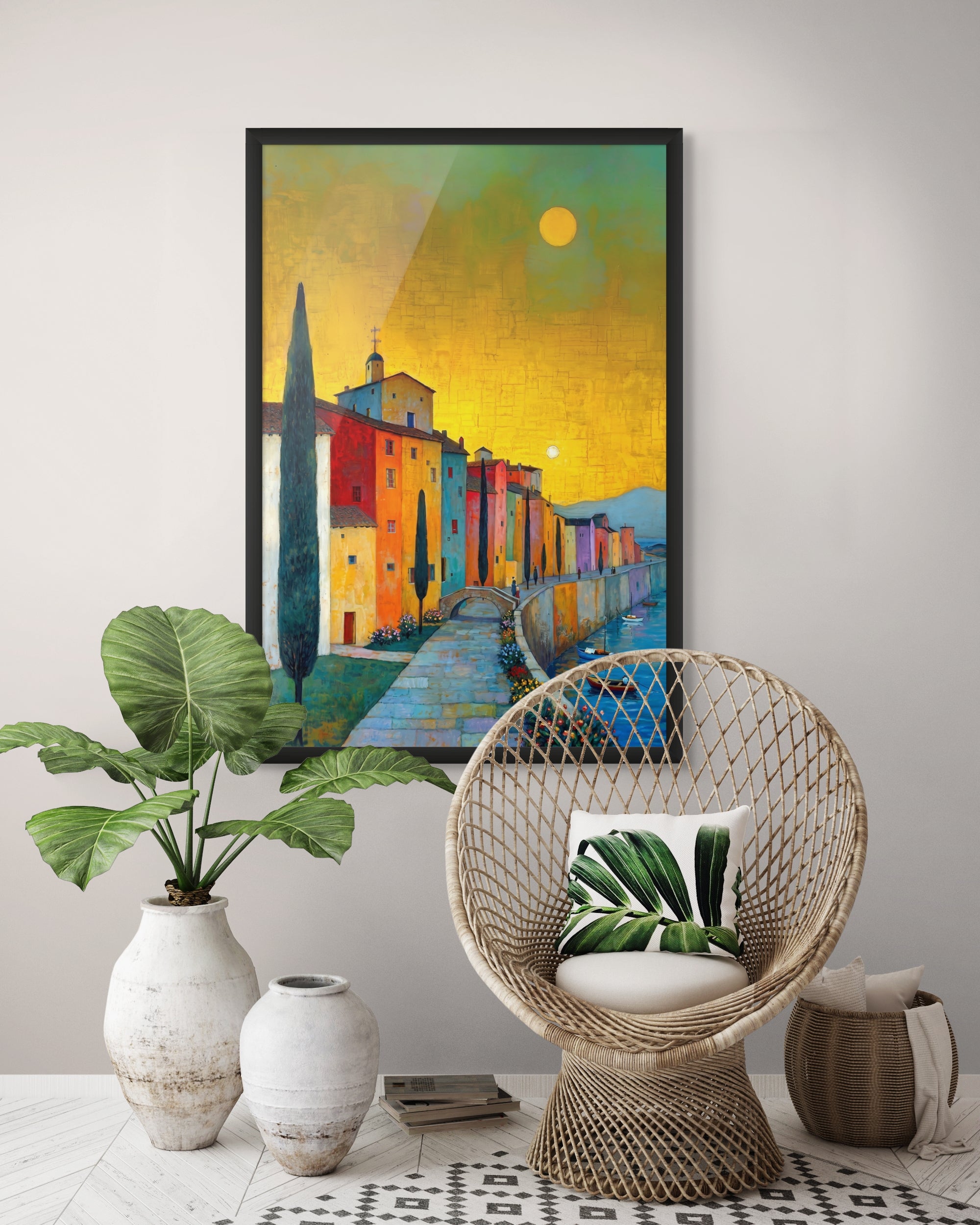 Citroenlucht aan de Kade Wanddecoratie – Mediterraans Kust Canvas Print