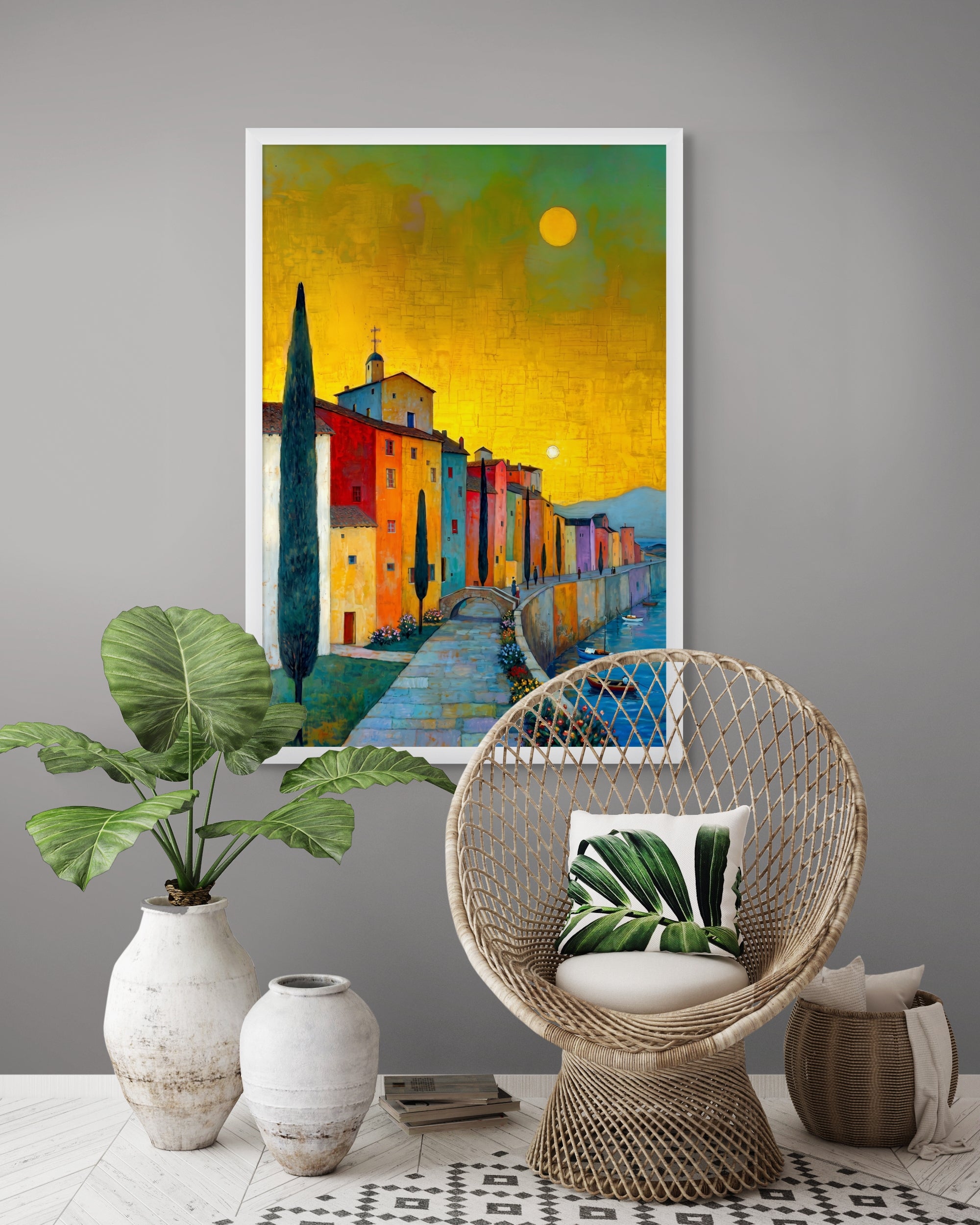 Citroenlucht aan de Kade Wanddecoratie – Mediterraans Kust Canvas Print