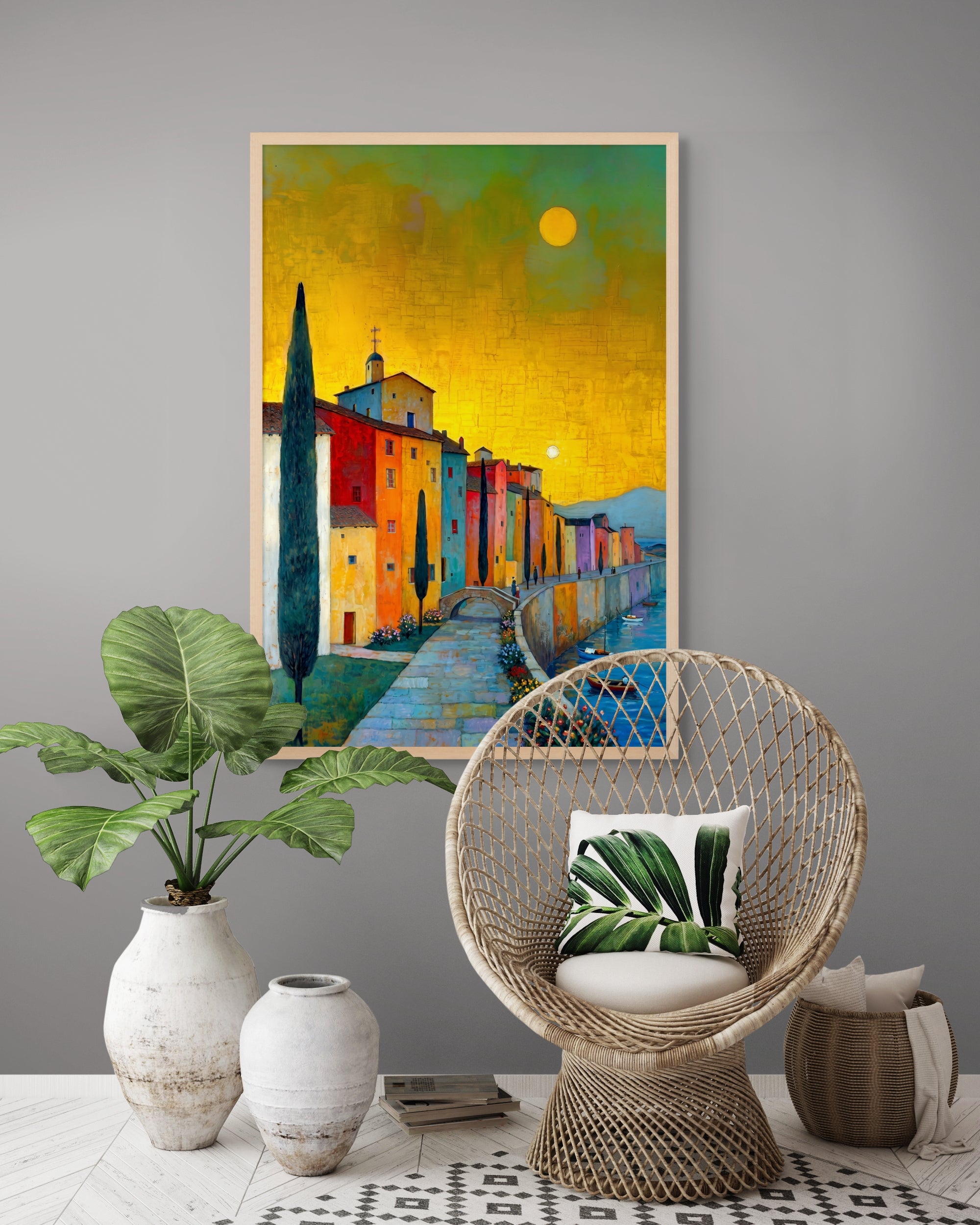 Citroenlucht aan de Kade Wanddecoratie – Mediterraans Kust Canvas Print