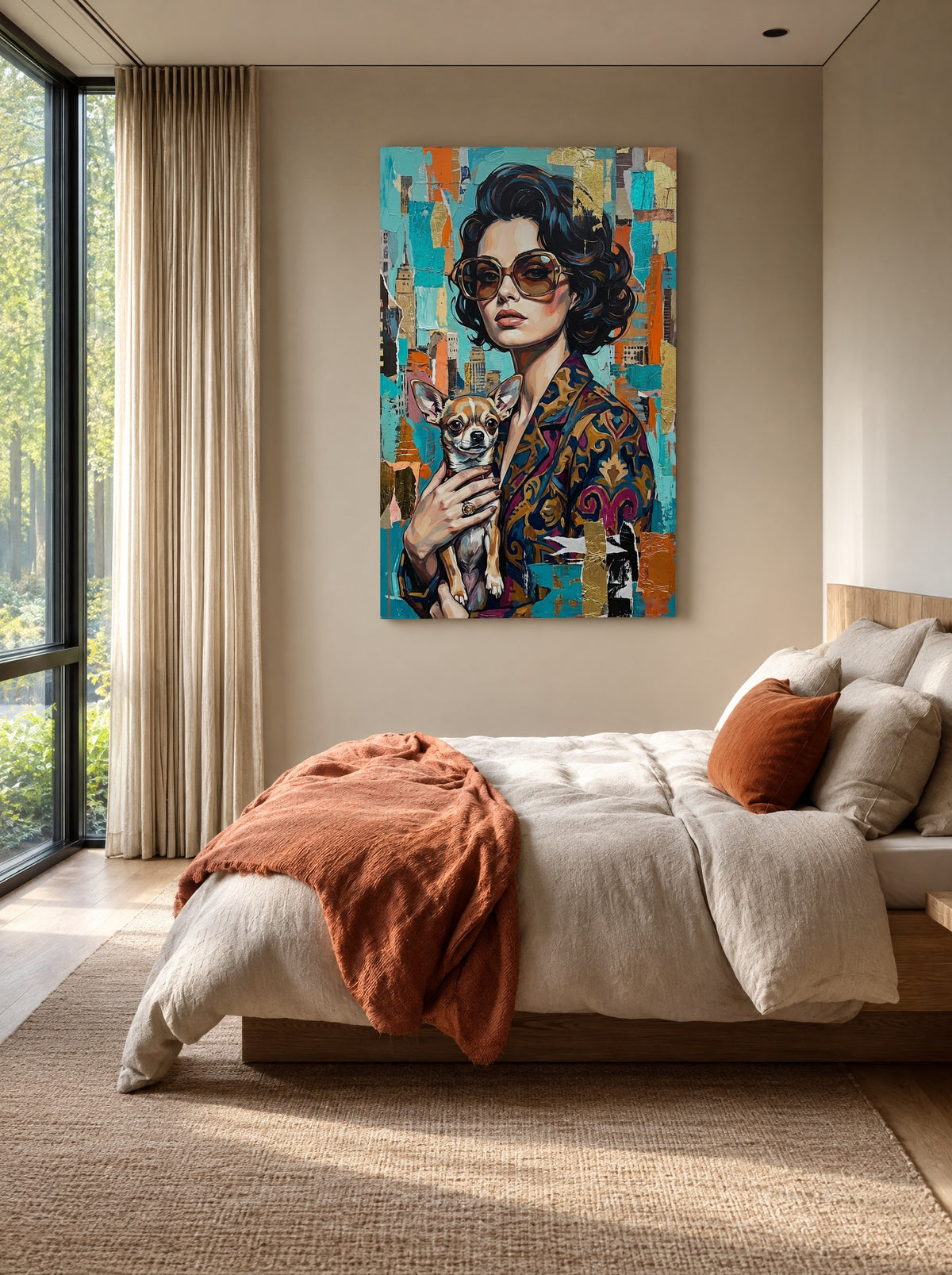City Chic met Chihuahua als canvas zonder lijst aan de muur