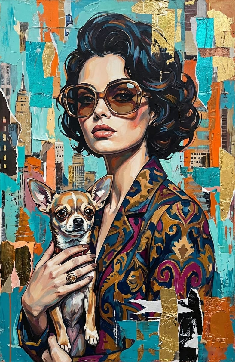City Chic met Chihuahua wanddecoratie met chihuahua in chique stadssfeer