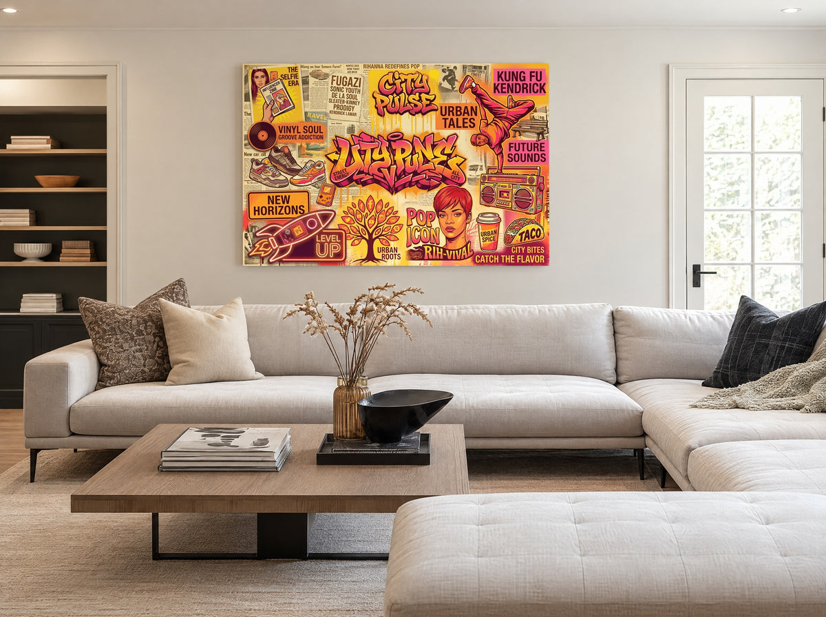 City Pulse Boulevard als canvas zonder lijst aan de muur
