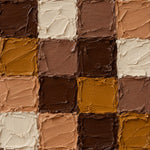 Raster van dik geschilderde vierkanten in chocolade, mokka, oker, caramel en crème