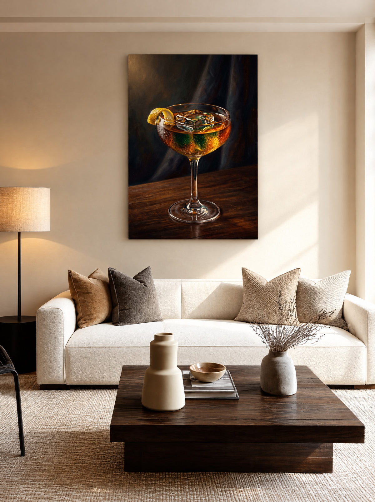 Cocktail bij Avondlicht als canvas zonder lijst aan de muur