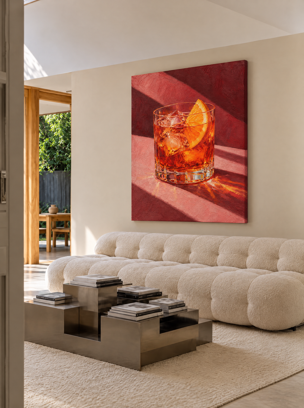 Cocktail met Sinaasappelschijf als canvas zonder lijst aan de muur