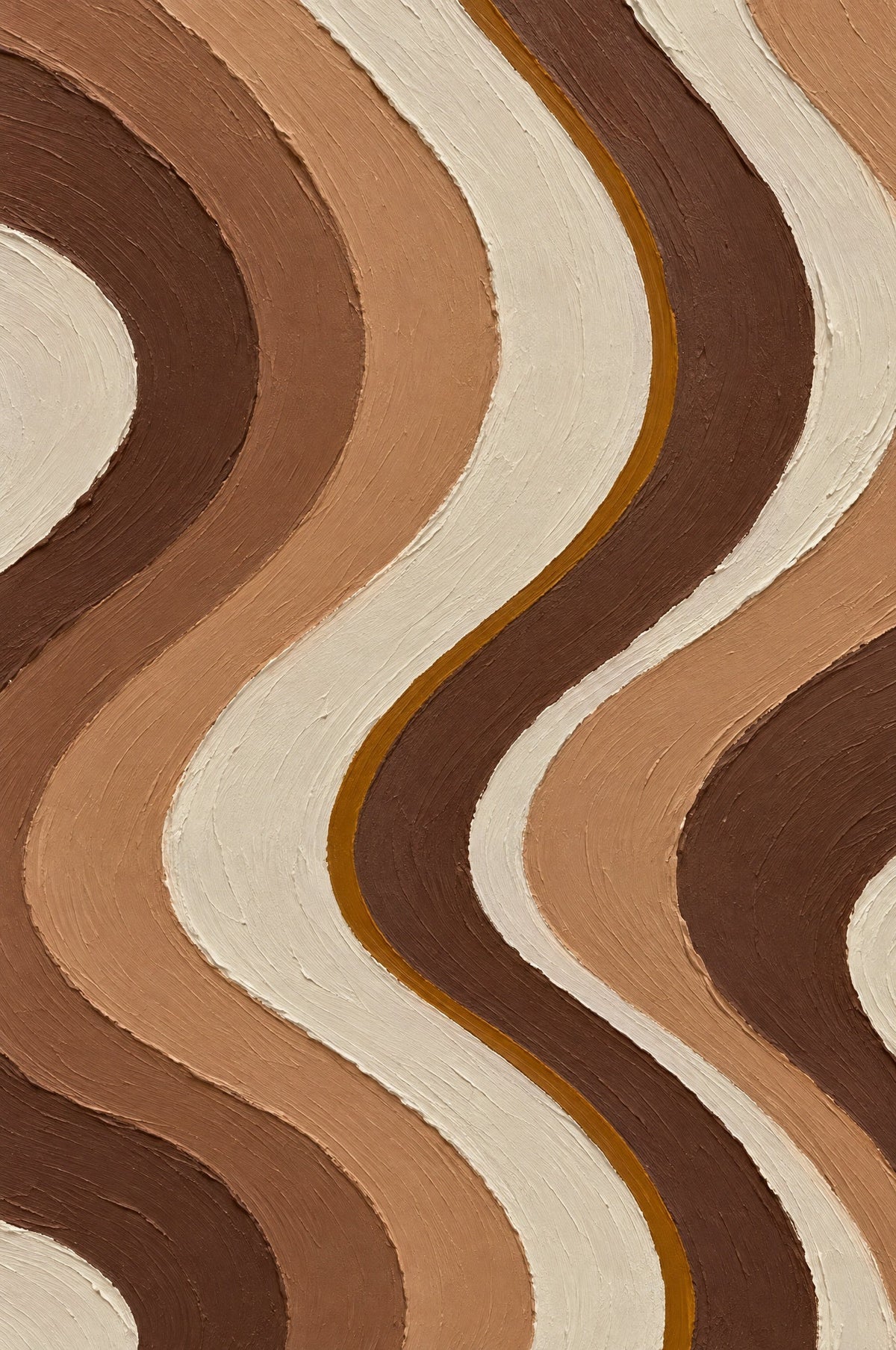 Wellige Retro-Bahnen in Espresso, Cognac, Karamell und Creme mit schmaler Ockerlinie