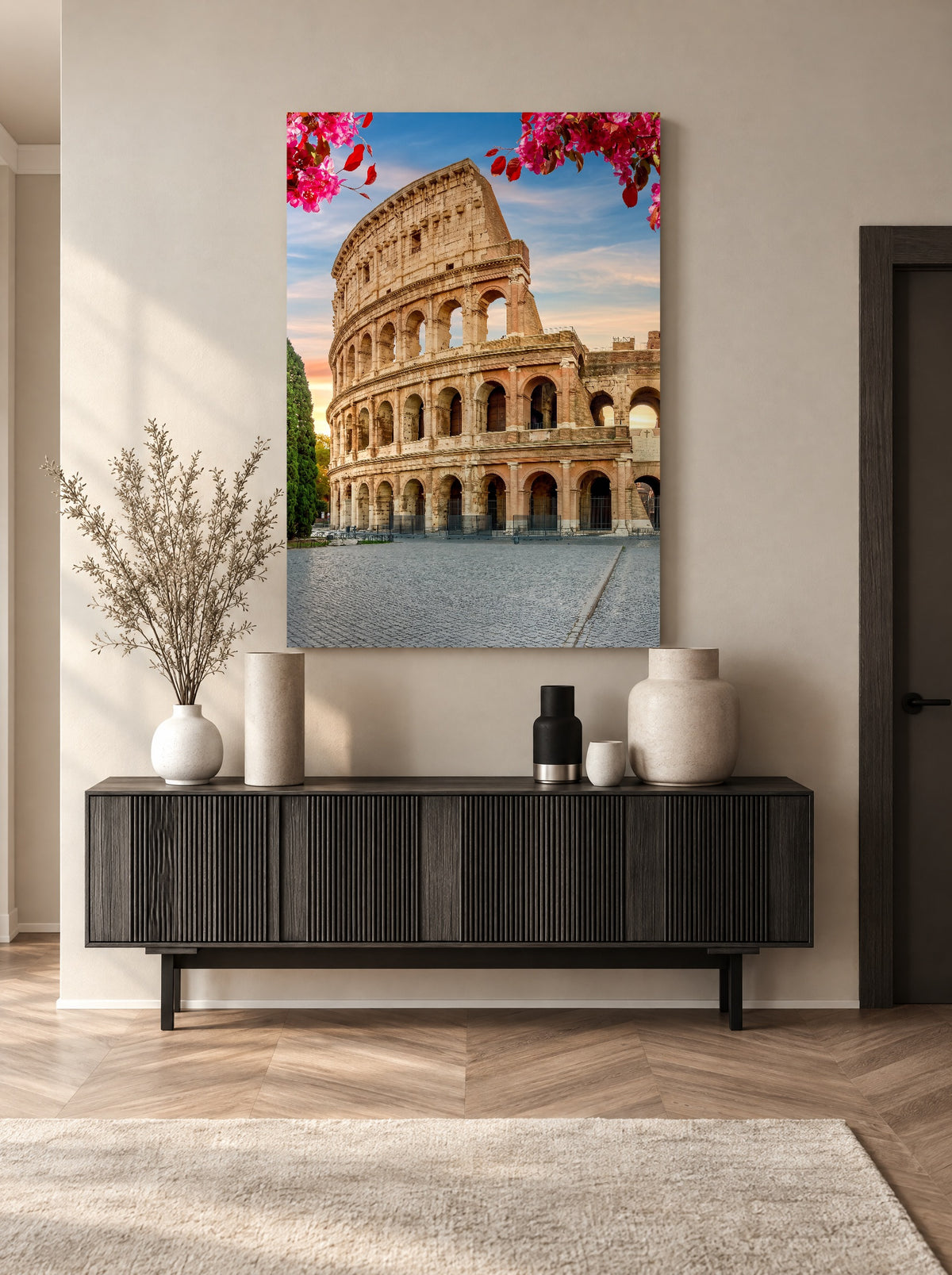 Colosseum met Roze Bloesem als canvas zonder lijst aan de muur