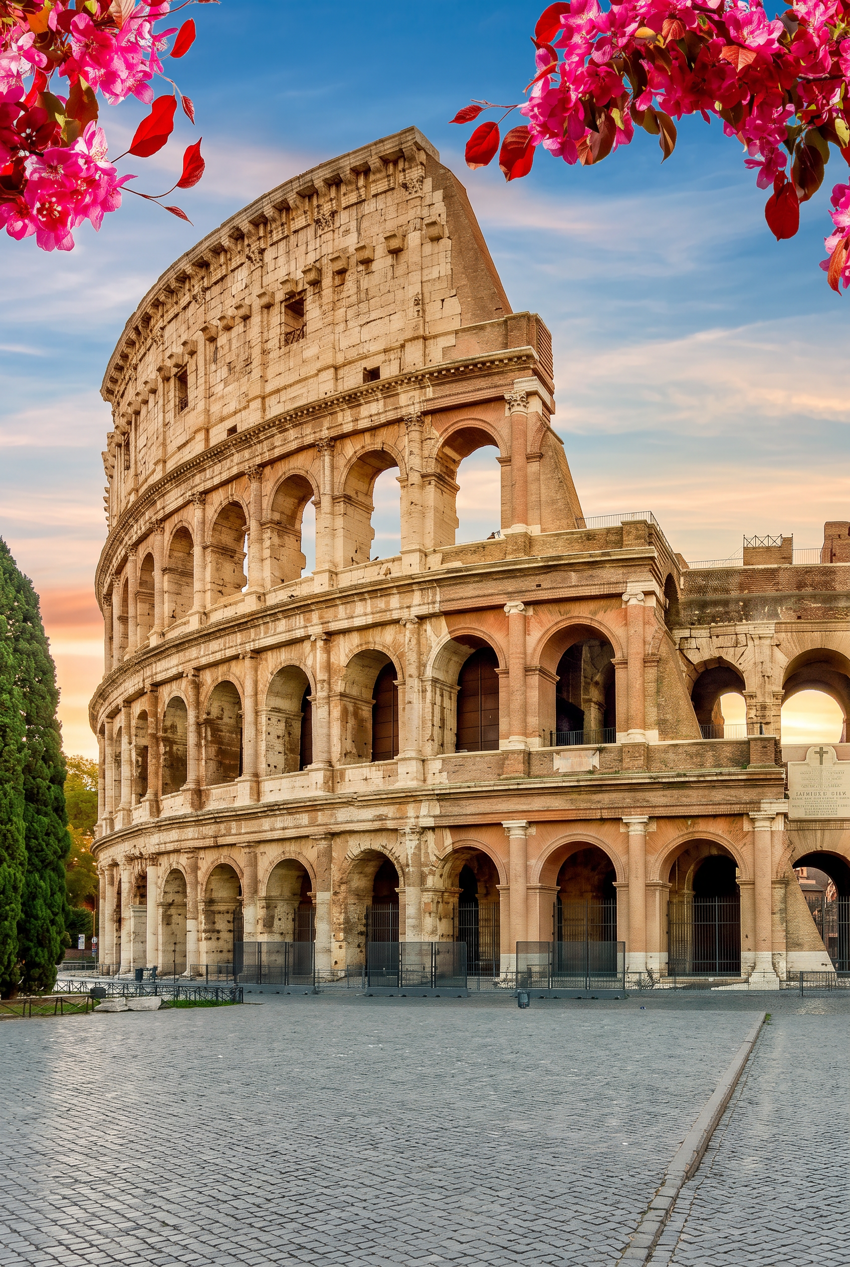 Colosseum met roze bloesem wanddecoratie