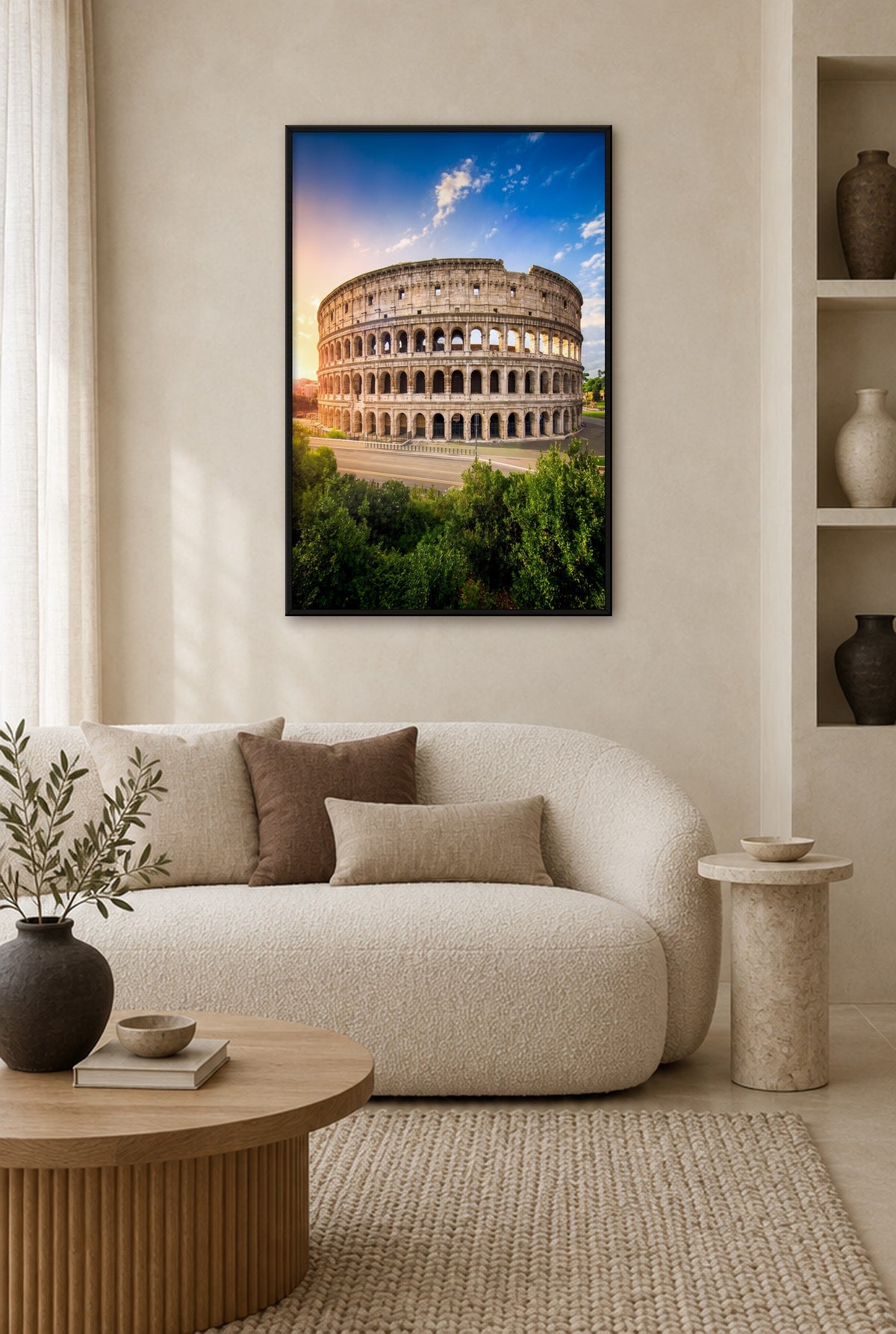 Colosseum onder Strakblauwe Hemel wall art with black frame on the wall in the living room