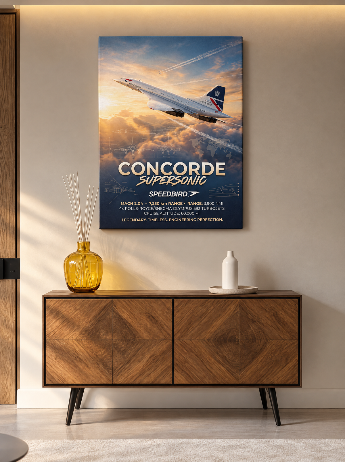 Concorde als canvas zonder lijst aan de muur