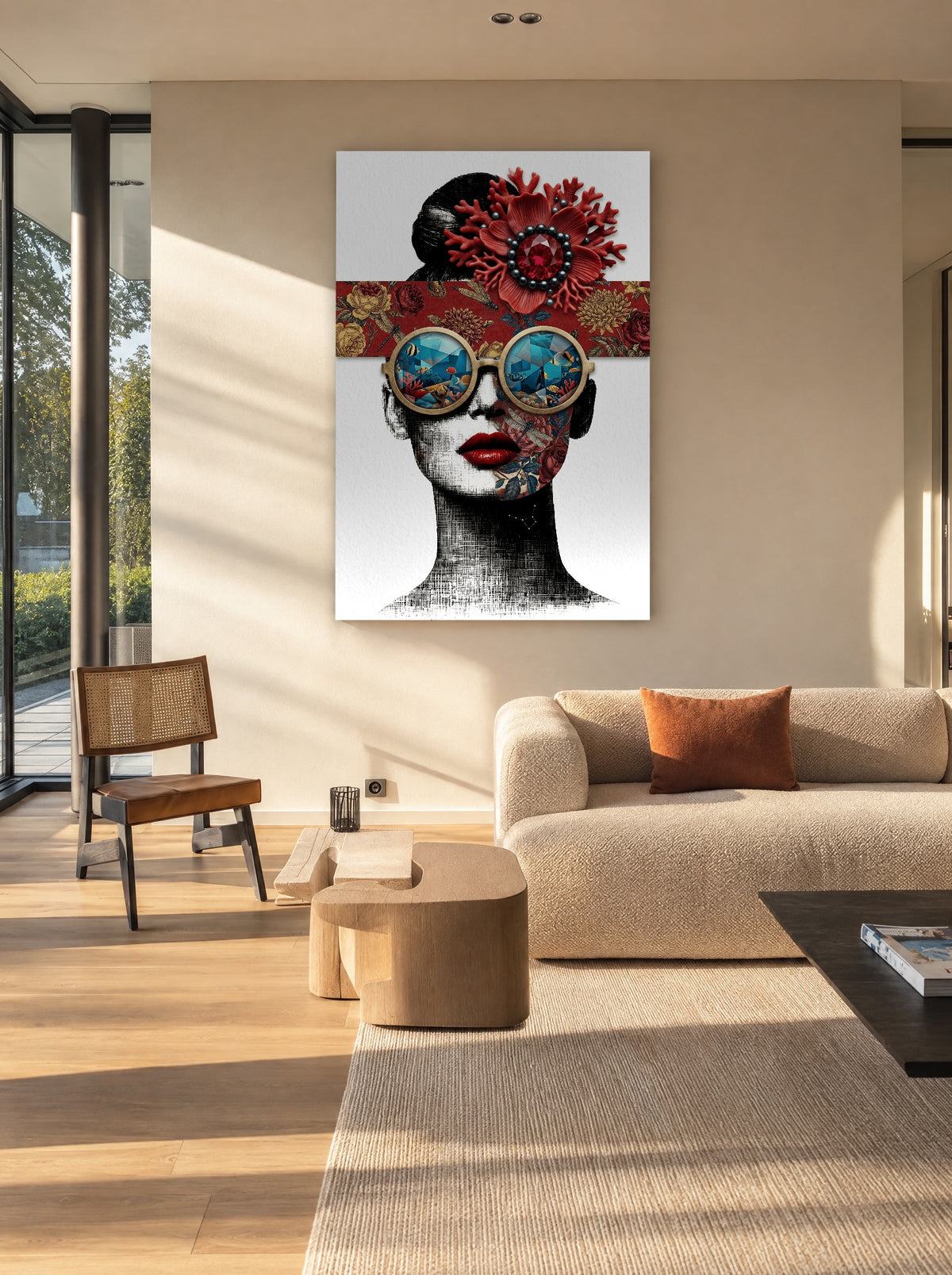 Coral Chic met Zeezicht als canvas zonder lijst aan de muur