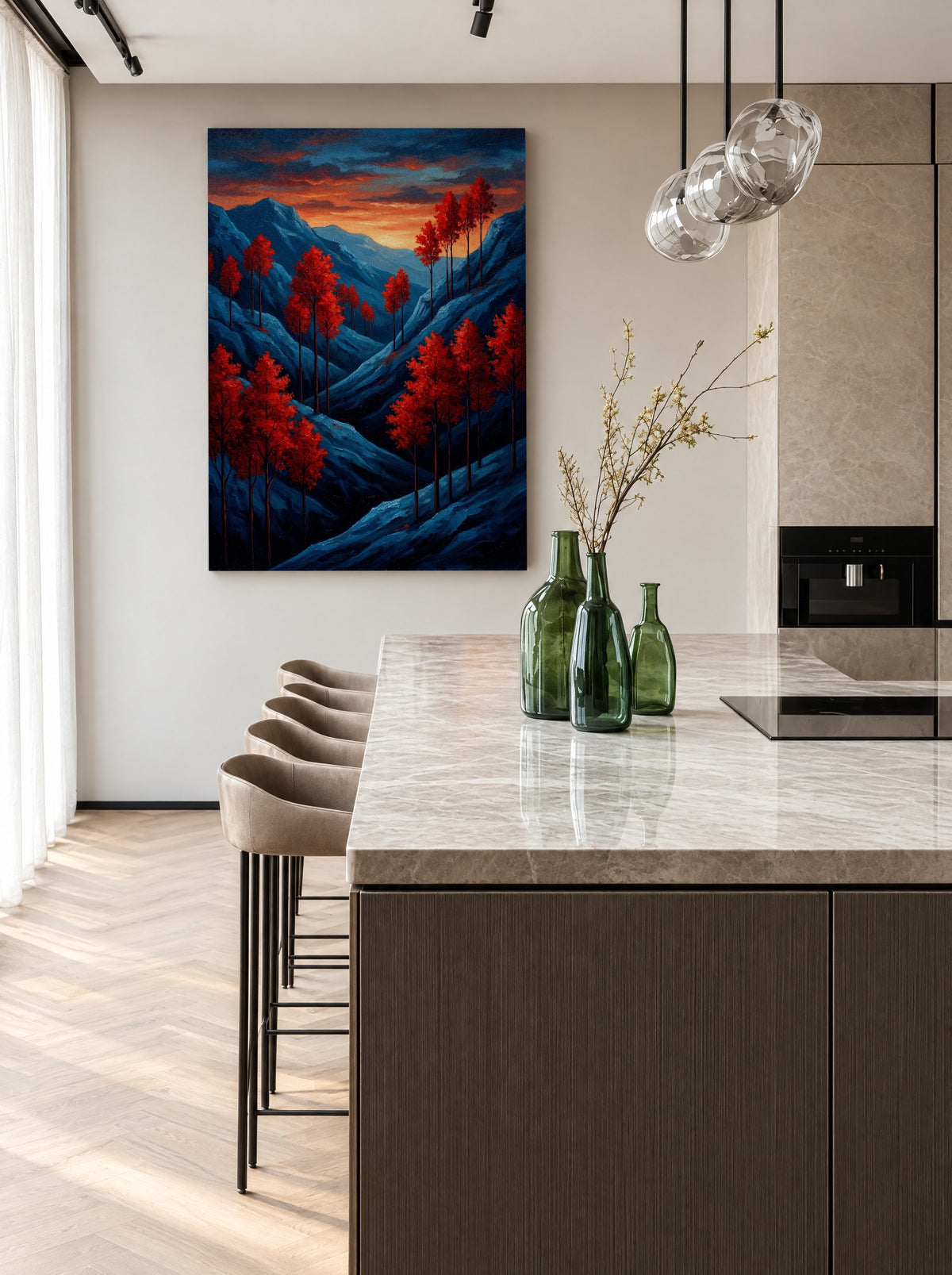 Crimson Ember Valley at Dusk als canvas zonder lijst aan de muur