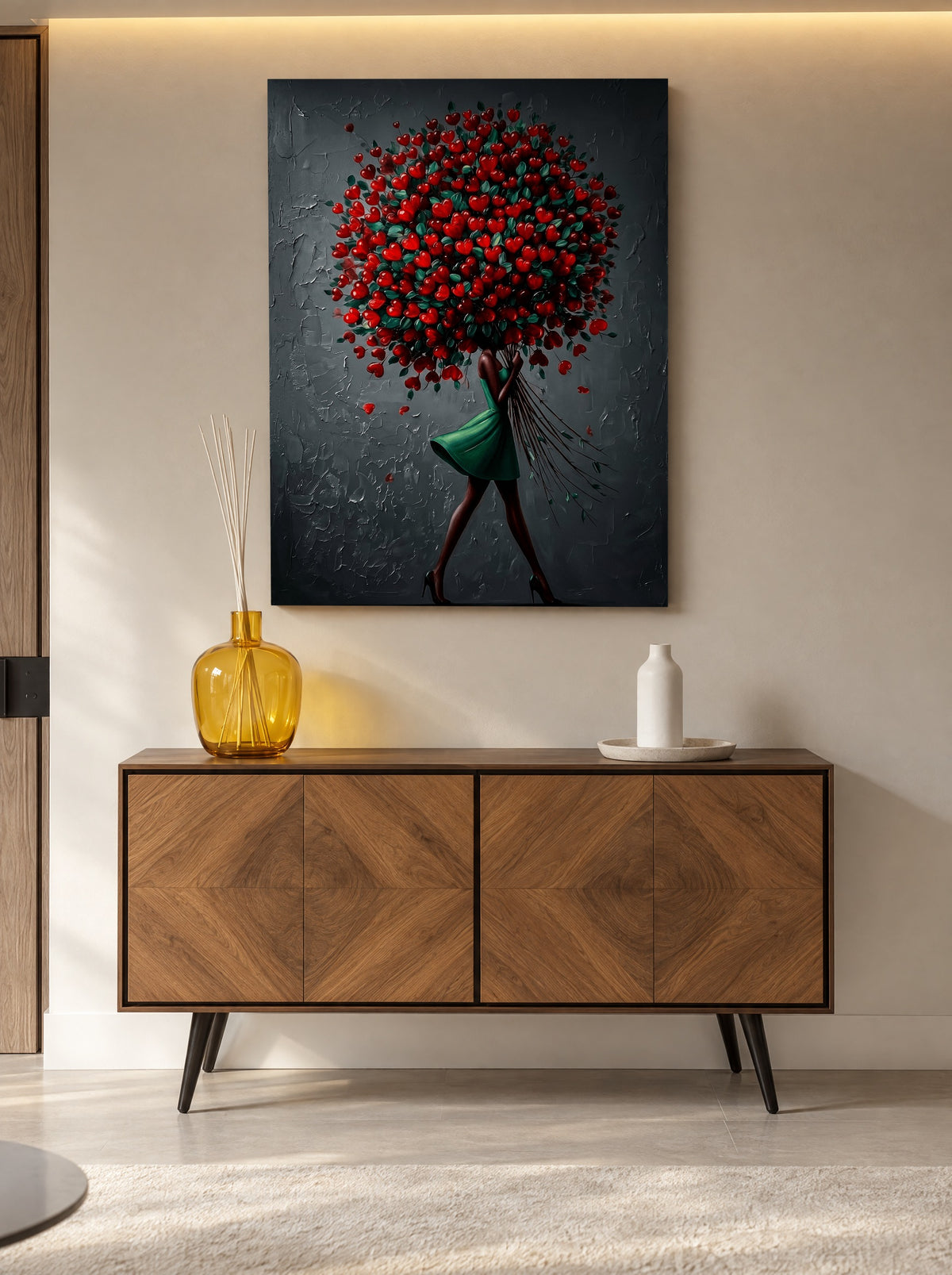 Crimson Heart Blossom Elegance als canvas zonder lijst aan de muur