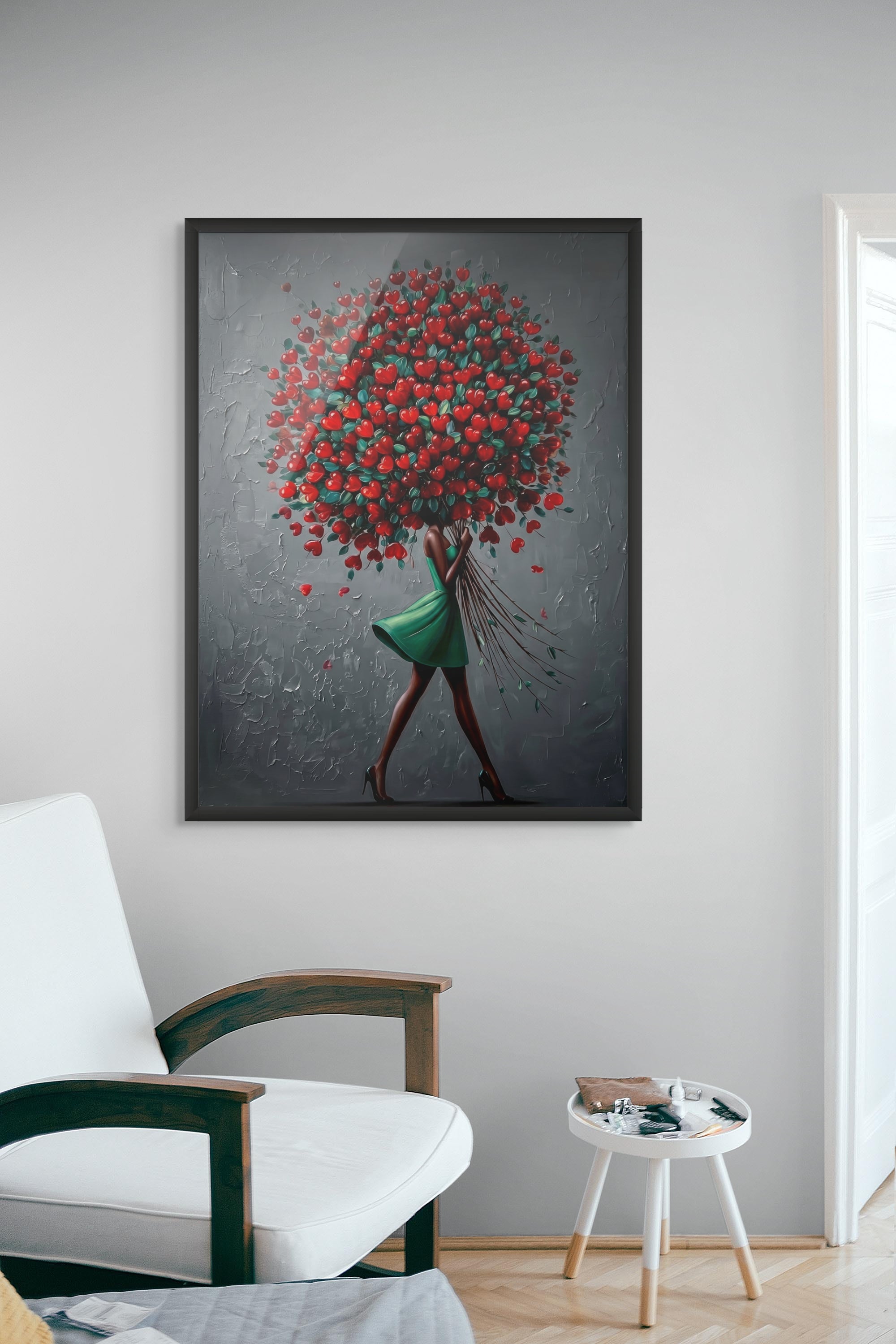 Rode Hart Bloesem Elegantie Wanddecoratie – Romantische Bloemen Canvas Print