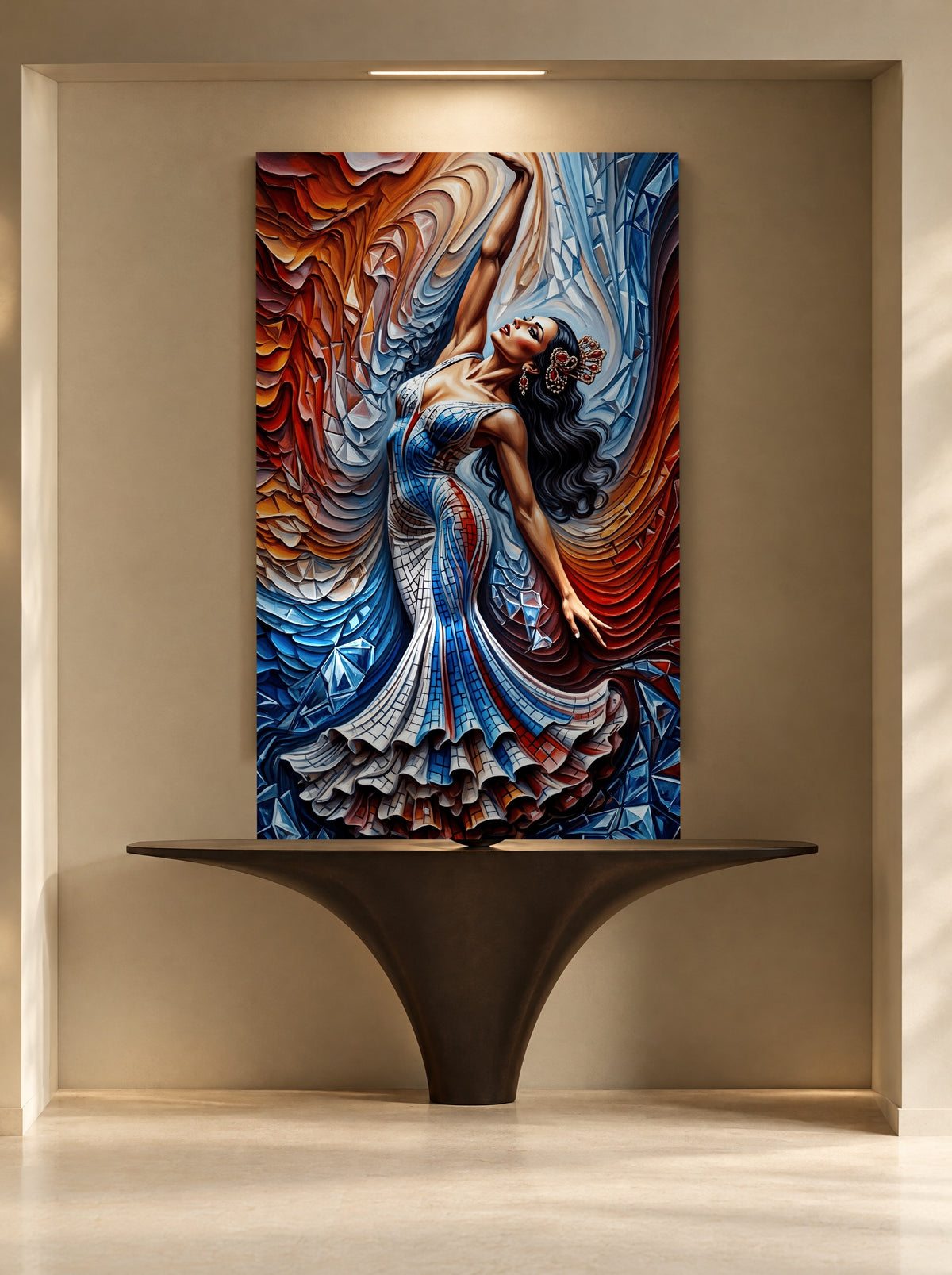 Cubist Flamenco Elegance als canvas zonder lijst aan de muur