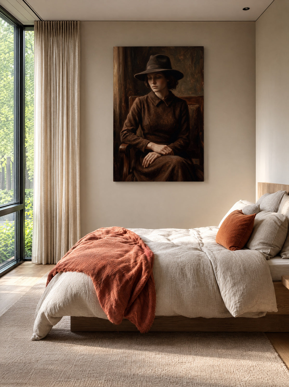 Dame in Zonlicht als canvas zonder lijst aan de muur