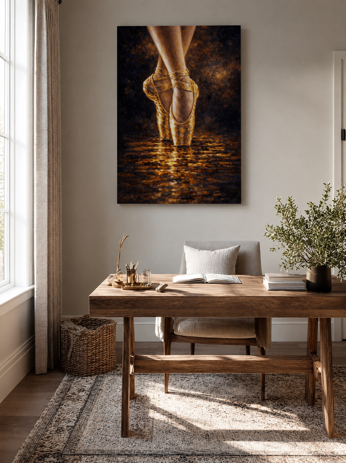 Dans van Gouden Stilte als canvas zonder lijst aan de muur
